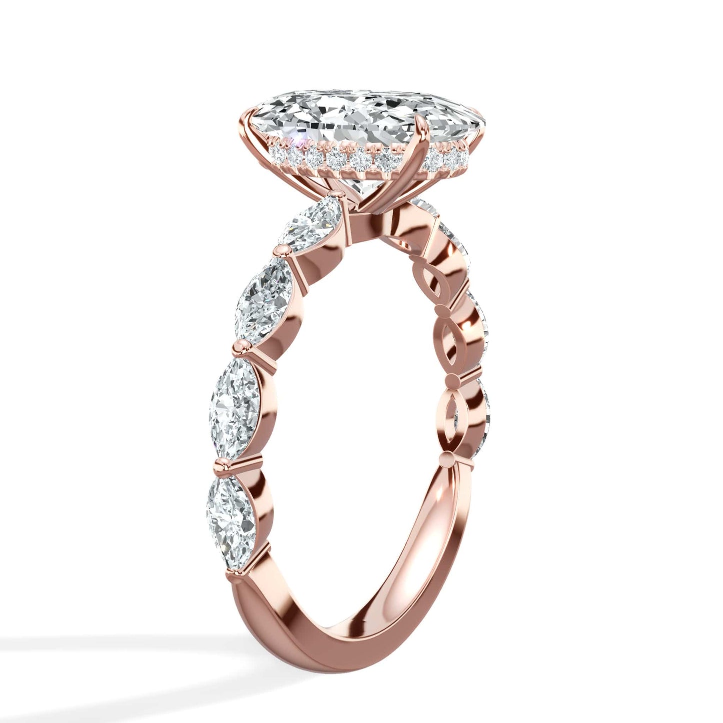 3.00 Carats Lab Grown Oval Cut with Marquise Side Stones Hidden Halo Diamond Engagement Ring
