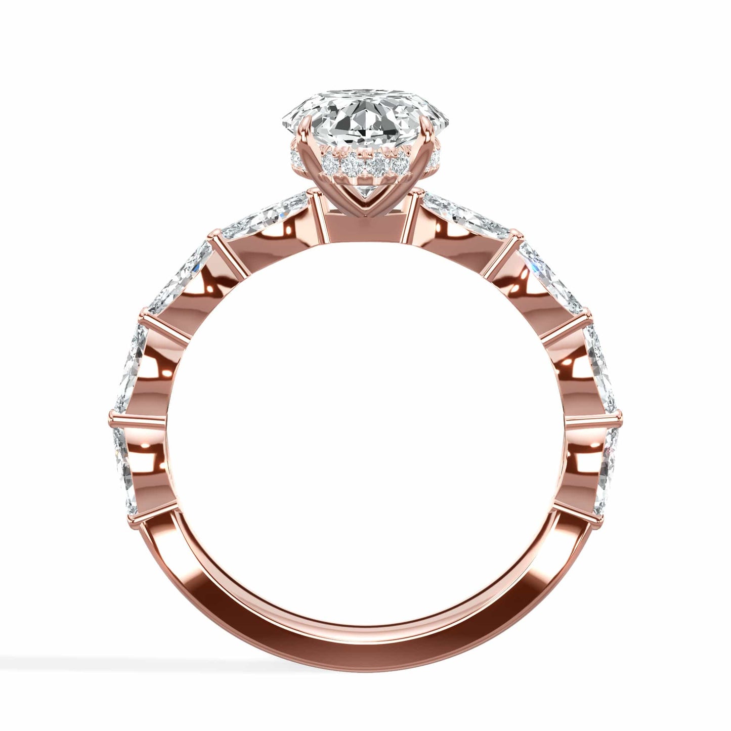 3.00 Carats Lab Grown Oval Cut with Marquise Side Stones Hidden Halo Diamond Engagement Ring