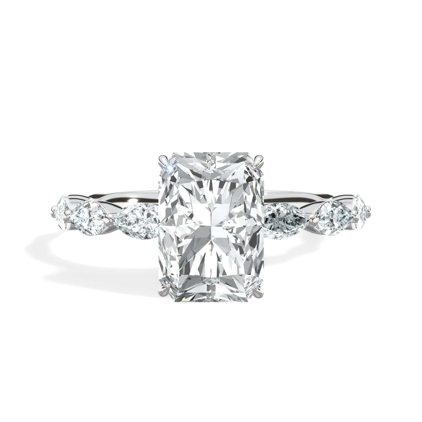 3 Carats Lab Grown Radiant Cut with Marquise Side Stones Hidden Halo Diamond Engagement Ring