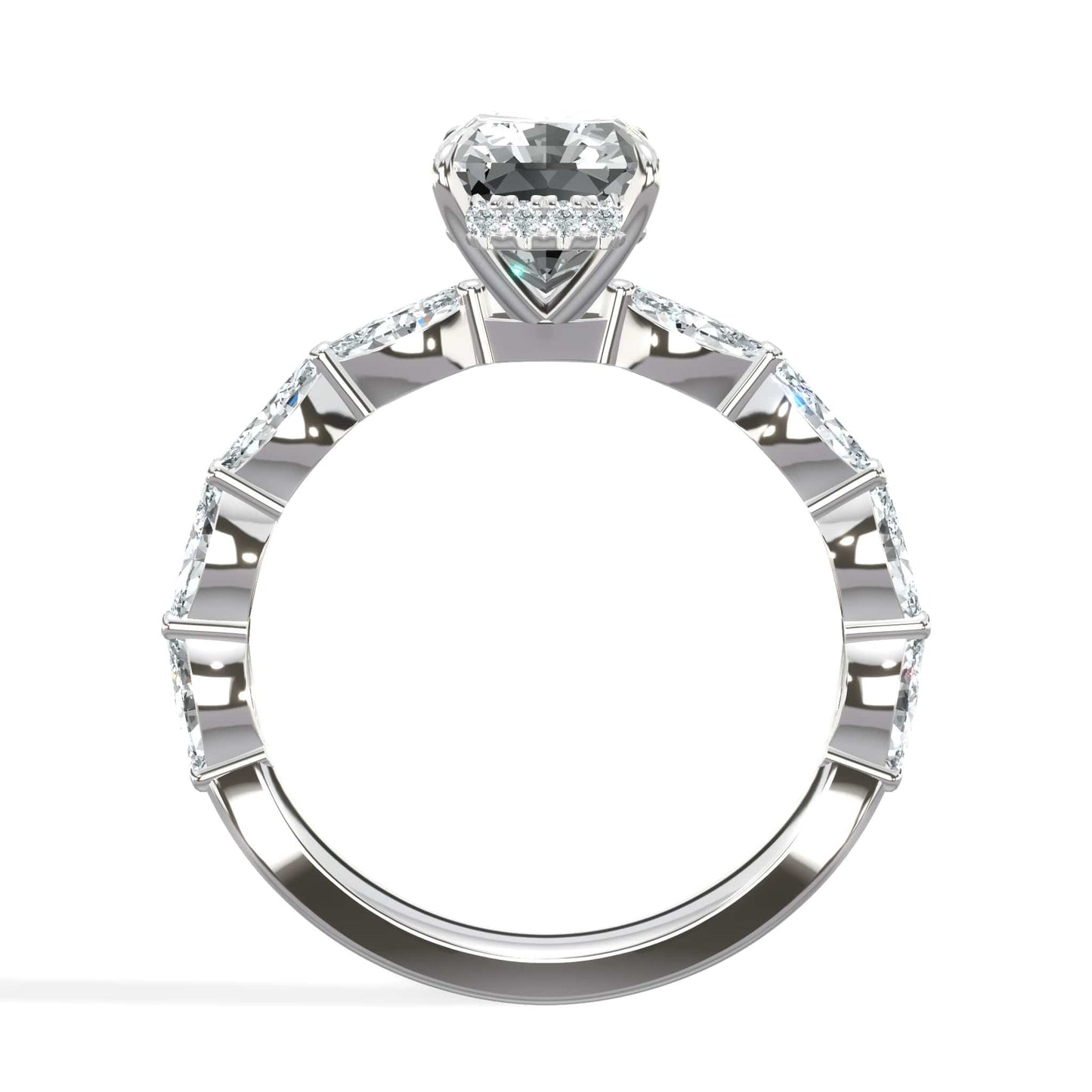 3 Carats Lab Grown Radiant Cut with Marquise Side Stones Hidden Halo Diamond Engagement Ring