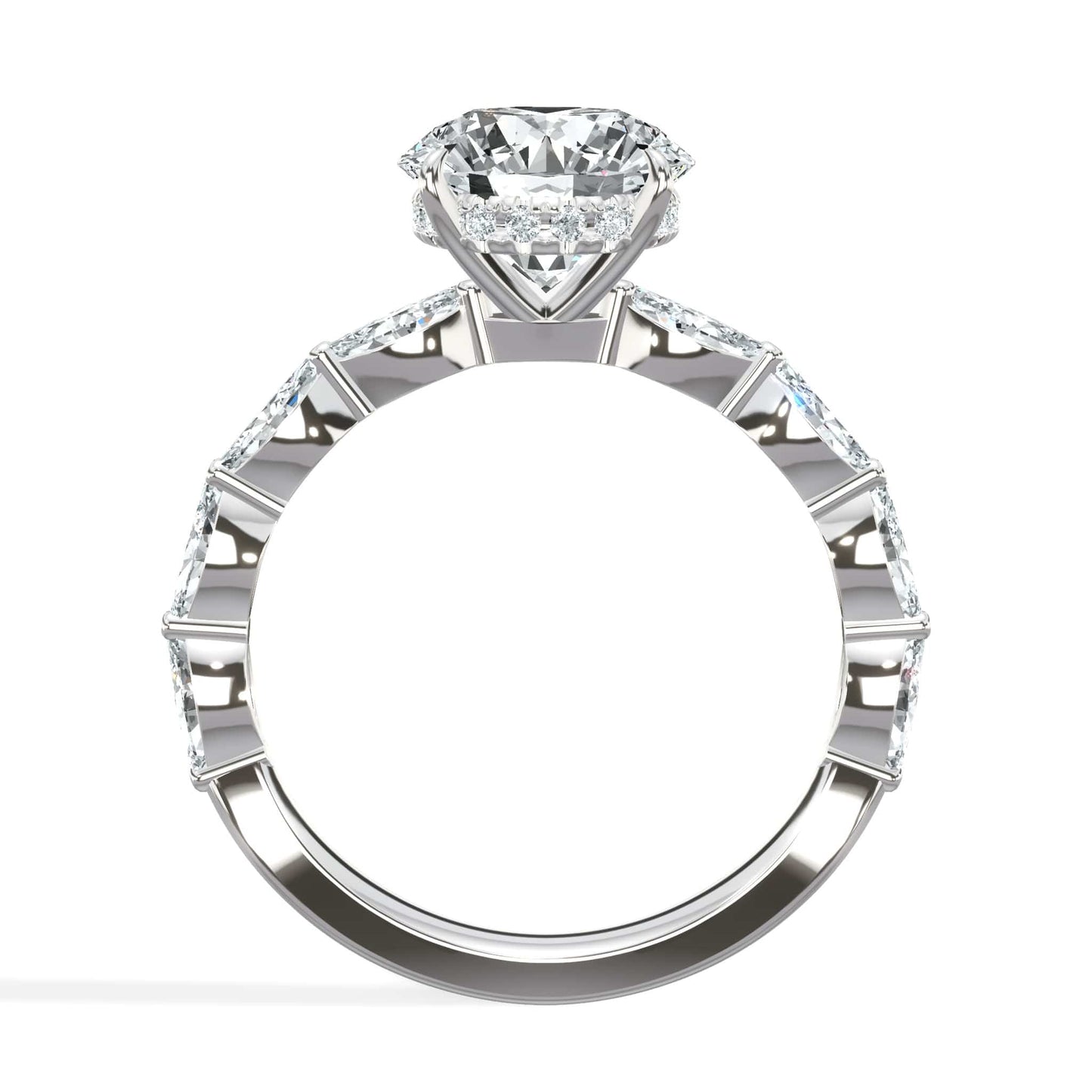 3.00 Carats Lab Grown Round Cut with Marquise Side Stones Hidden Halo Diamond Engagement Ring White Gold