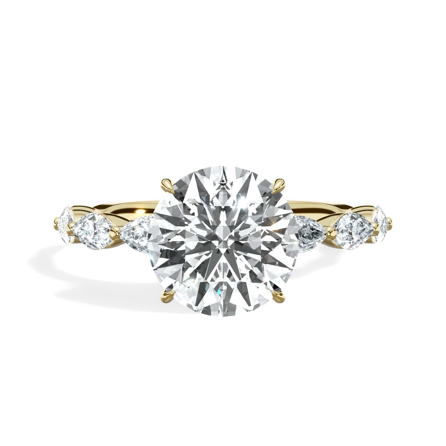 3.00 Carats Lab Grown Round Cut with Marquise Side Stones Hidden Halo Diamond Engagement Ring