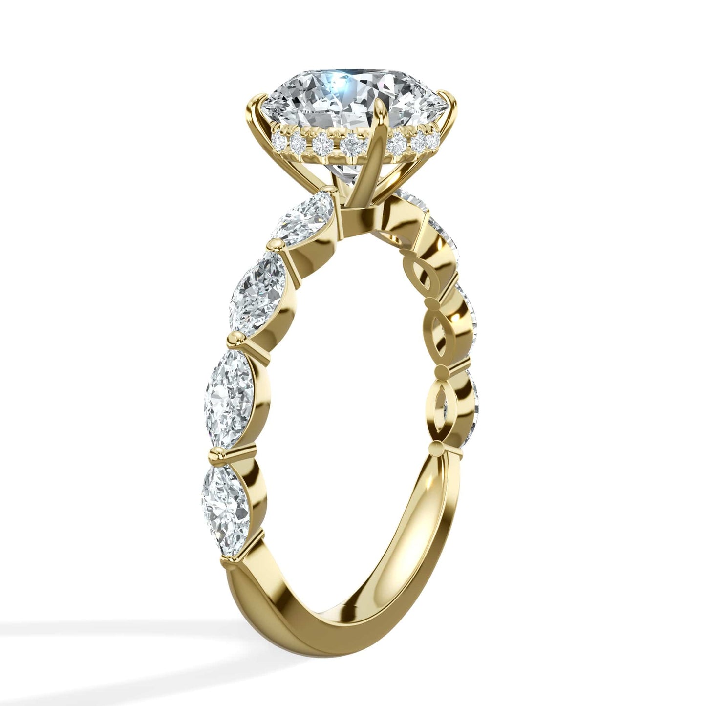 3.00 Carats Lab Grown Round Cut with Marquise Side Stones Hidden Halo Diamond Engagement Ring