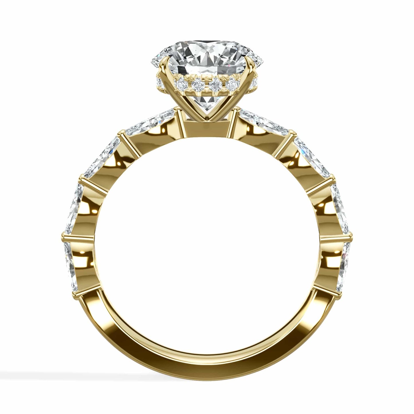 3.00 Carats Lab Grown Round Cut with Marquise Side Stones Hidden Halo Diamond Engagement Ring
