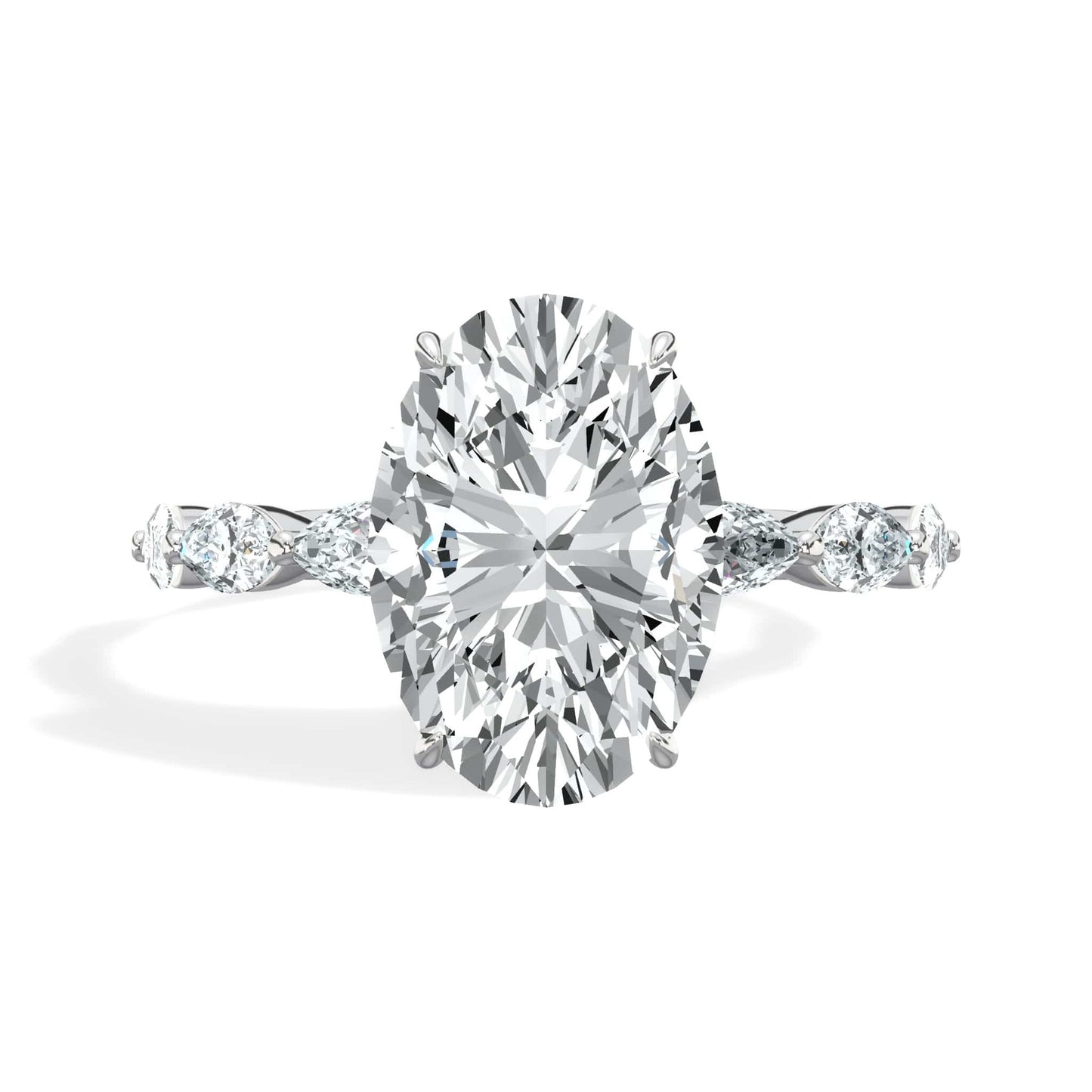 4.00 Carat Lab Grown Oval Shape with Marquise Side Stones Hidden Halo Diamond Engagement Ring