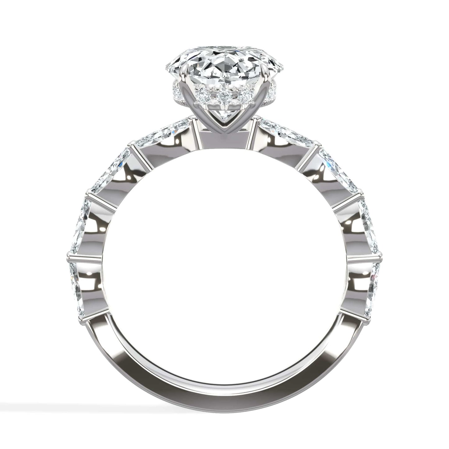 4.00 Carat Lab Grown Oval Shape with Marquise Side Stones Hidden Halo Diamond Engagement Ring