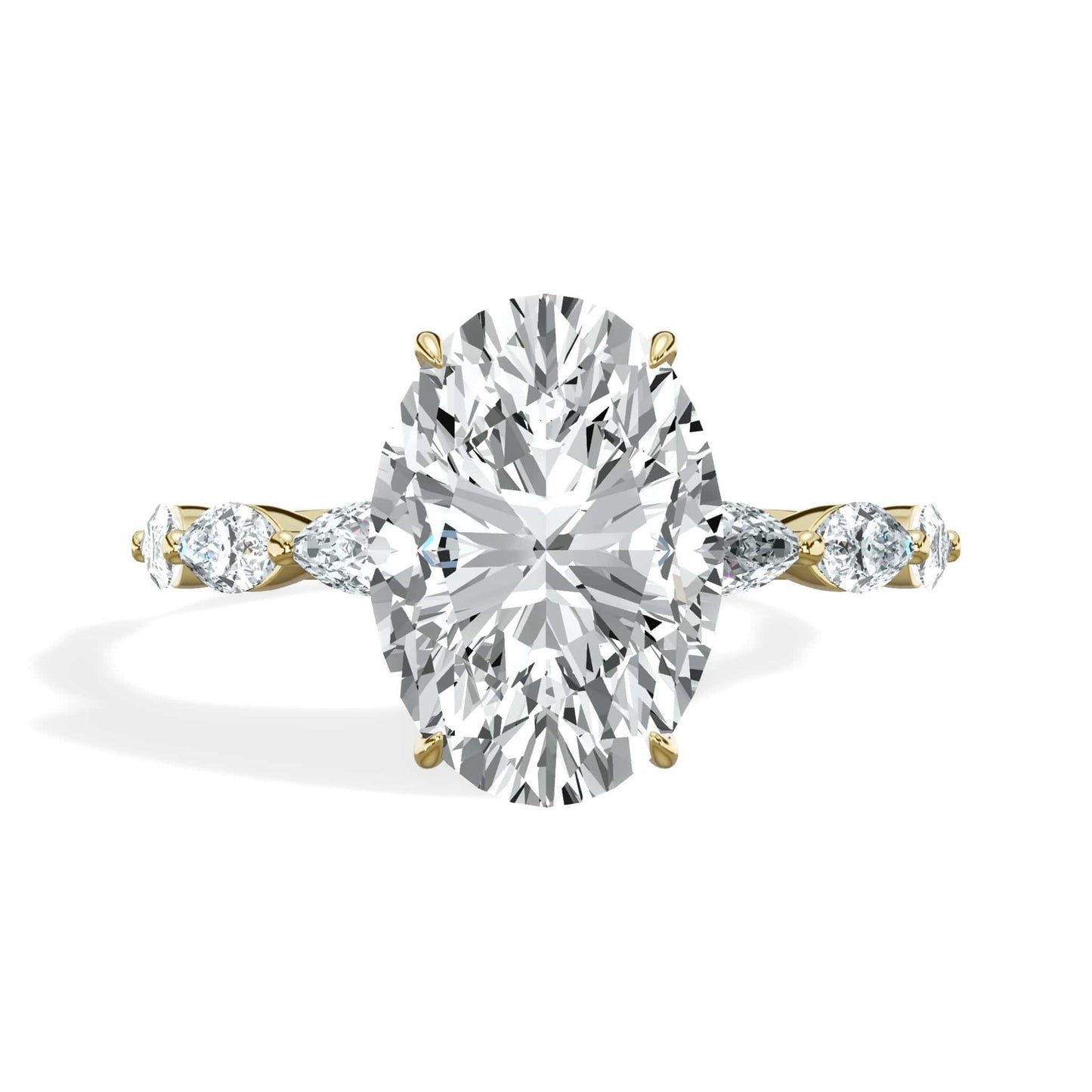 4.00 Carats Lab Grown Oval Shape with Marquise Side Stones Hidden Halo Diamond Engagement Ring