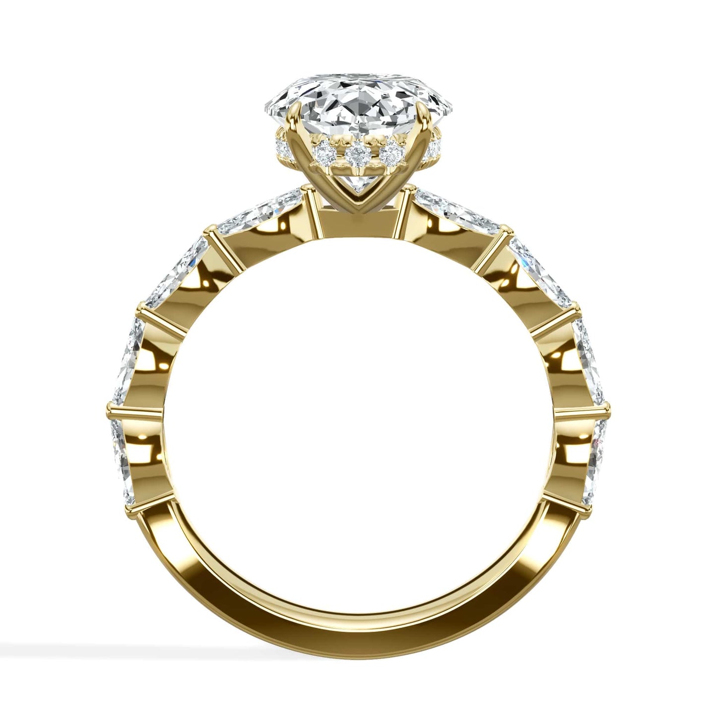 4.00 Carats Lab Grown Oval Shape with Marquise Side Stones Hidden Halo Diamond Engagement Ring