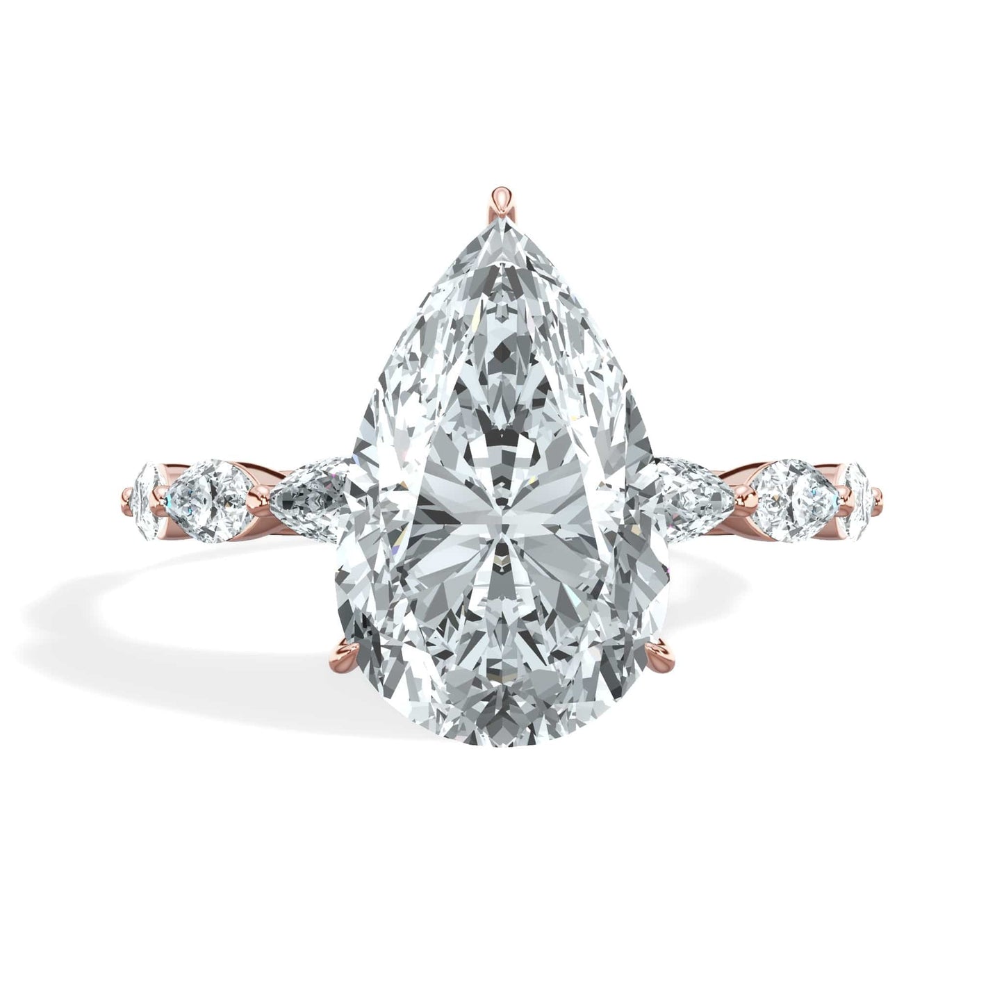 4.08 Carats Lab Grown Pear Shaped with Marquise Side Stones Hidden Halo Diamond Engagement Ring