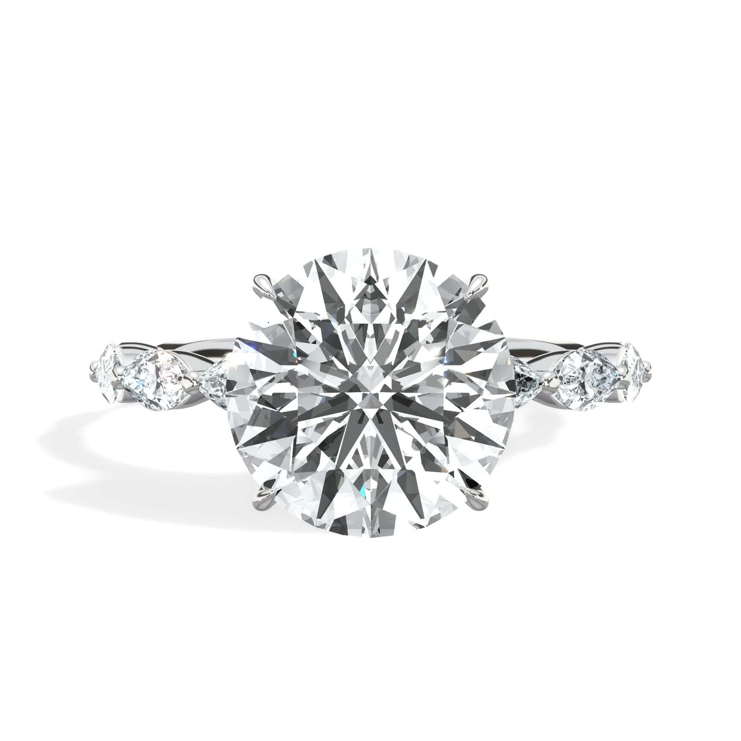 4.00 Carats Lab Grown Round Cut with Marquise Side Stones Hidden Halo Diamond Engagement Ring