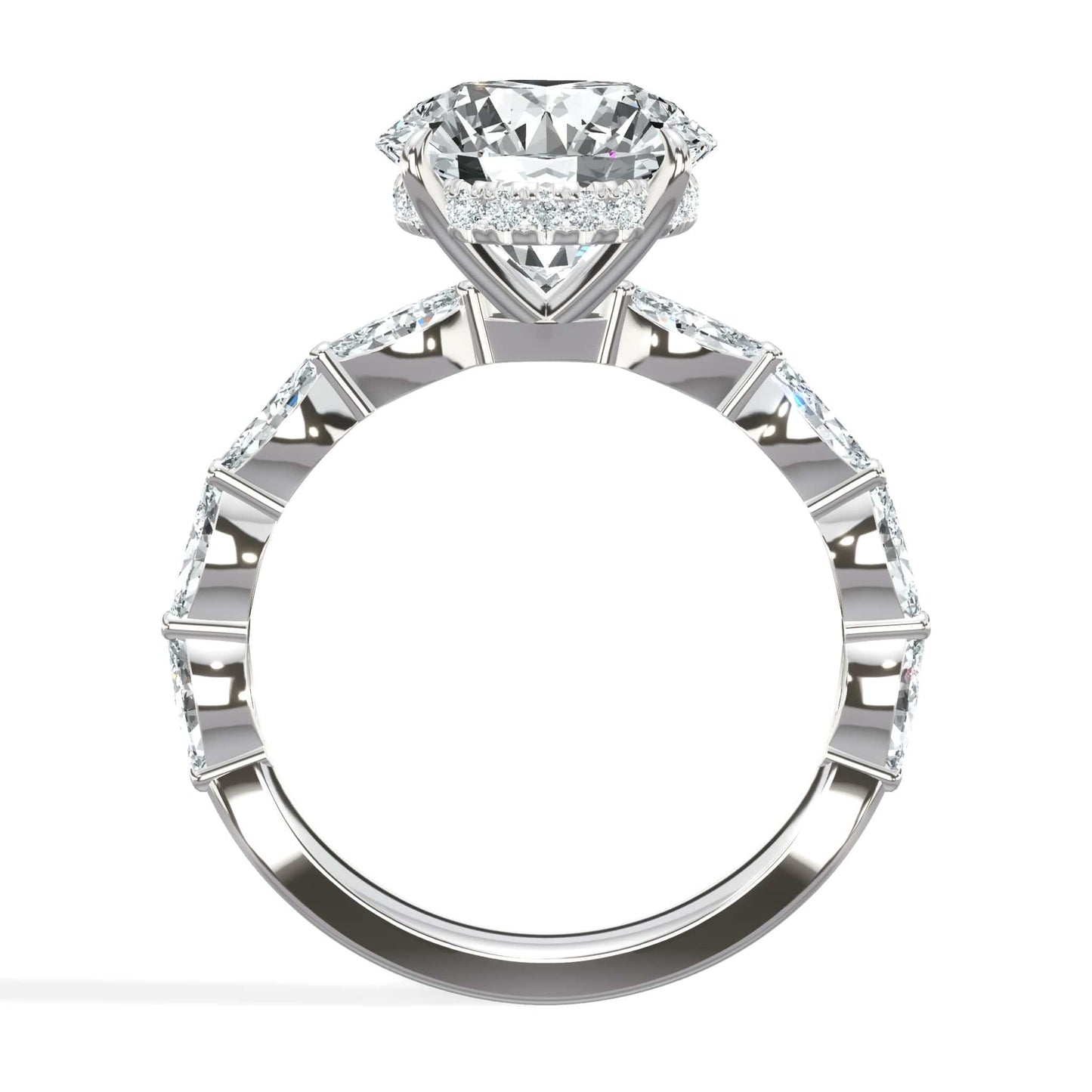 4.00 Carats Lab Grown Round Cut with Marquise Side Stones Hidden Halo Diamond Engagement Ring