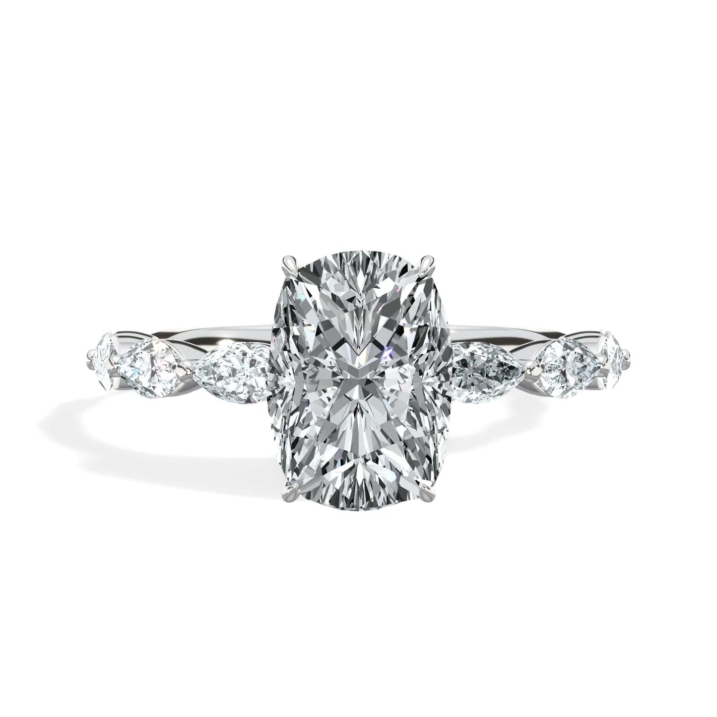2.50 Carats Lab Grown Cushion Cut with Marquise Side Stones Hidden Halo Diamond Engagement Ring