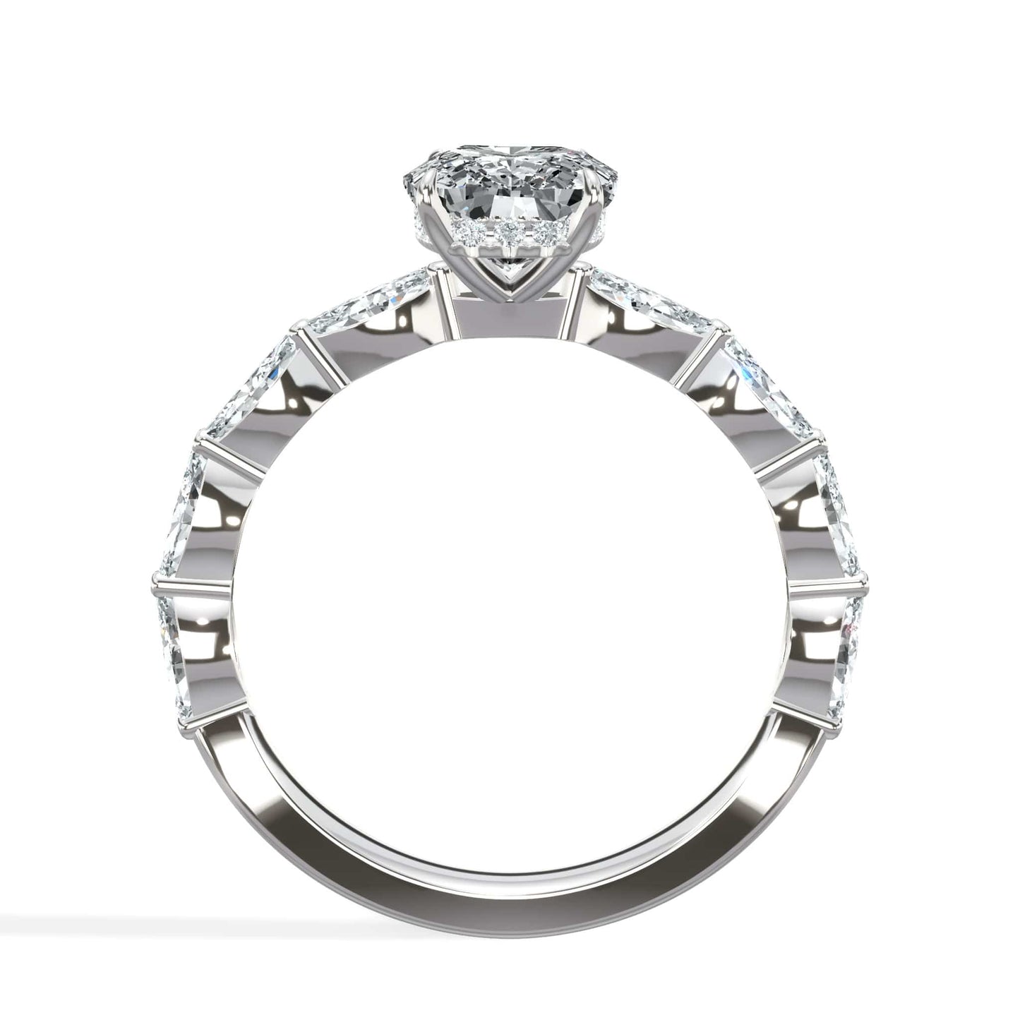 2.50 Carats Lab Grown Cushion Cut with Marquise Side Stones Hidden Halo Diamond Engagement Ring