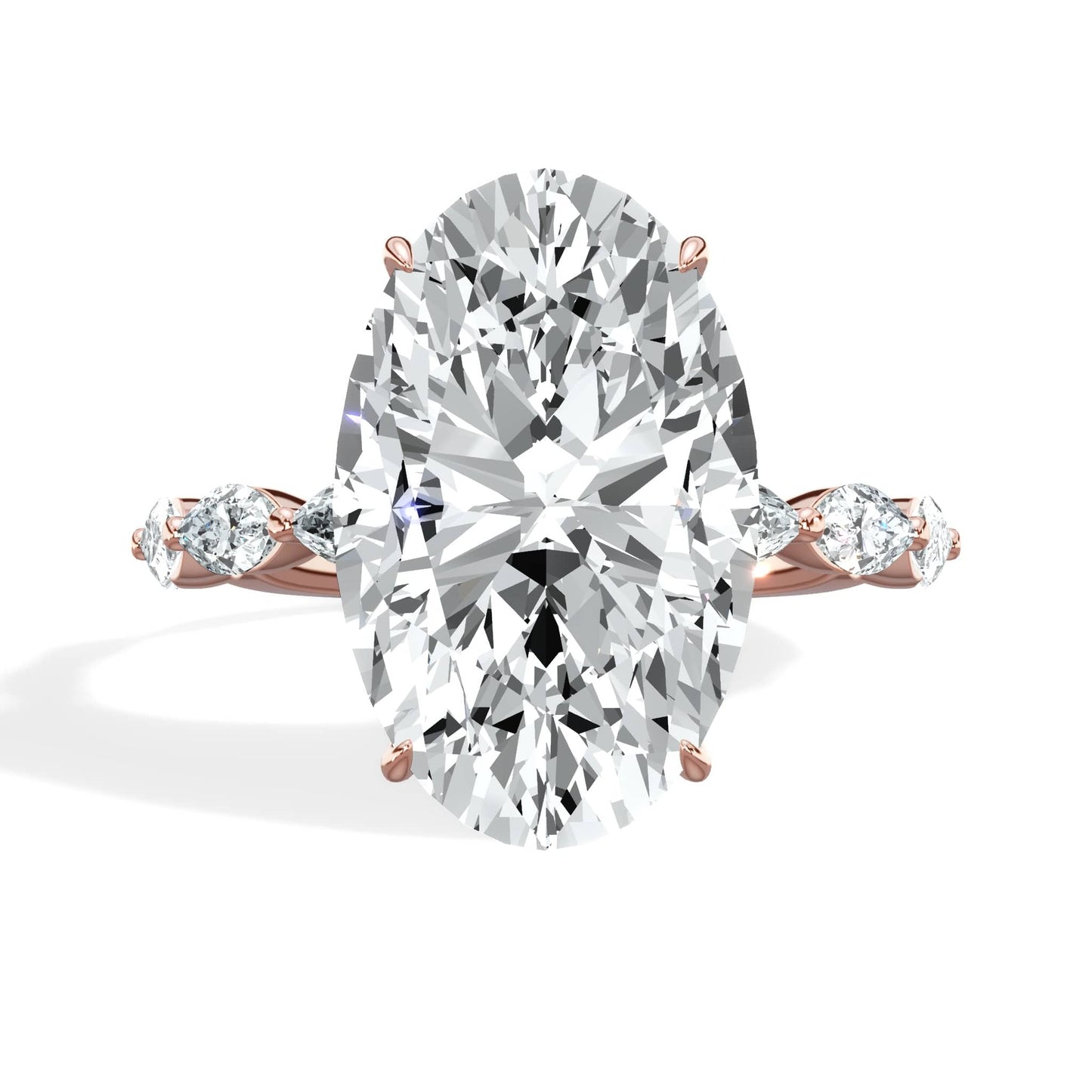 6.00 Carats Lab Grown Oval Shape with Marquise Side Stones Hidden Halo Diamond Engagement Ring