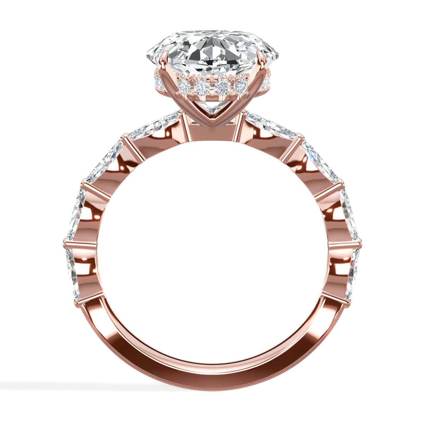 6.00 Carats Lab Grown Oval Shape with Marquise Side Stones Hidden Halo Diamond Engagement Ring