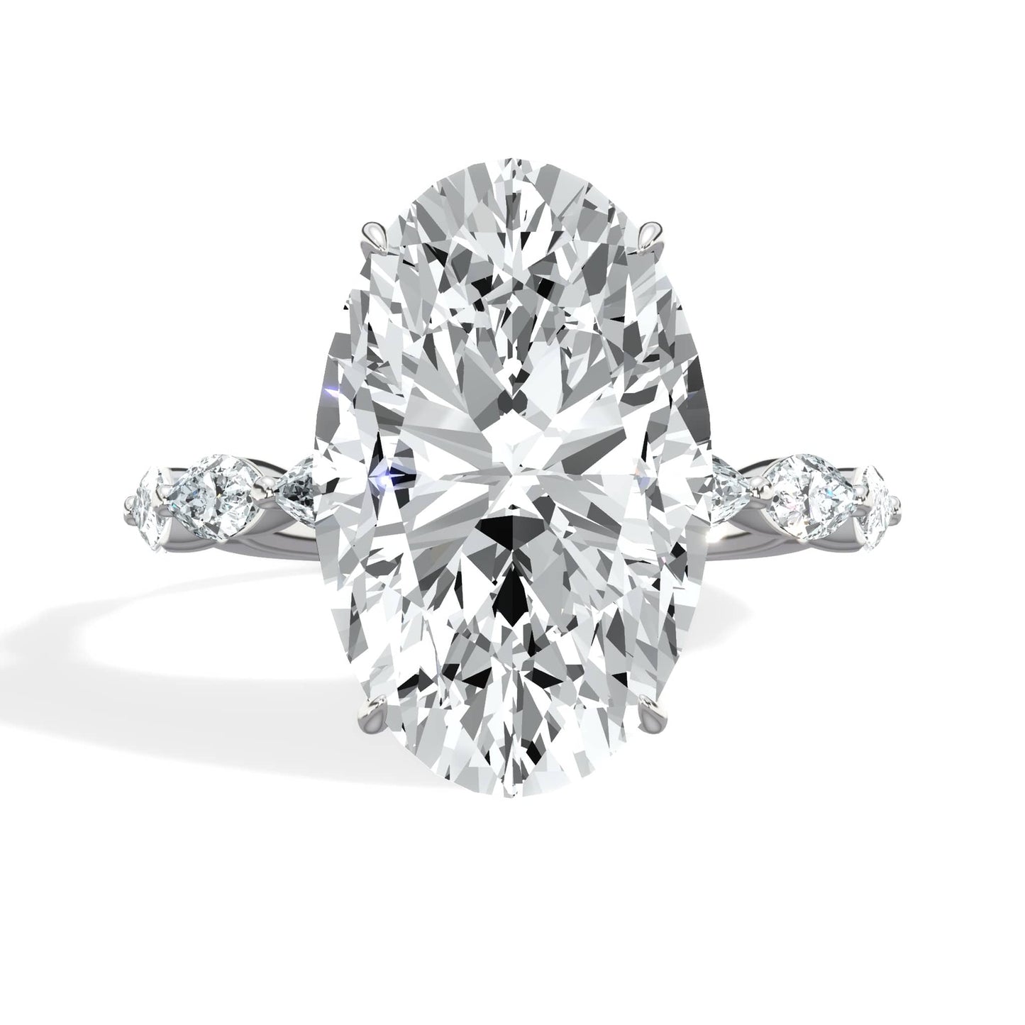 6.00 Carats Lab Grown Oval Cut with Marquise Side Stones Hidden Halo Diamond Engagement Ring