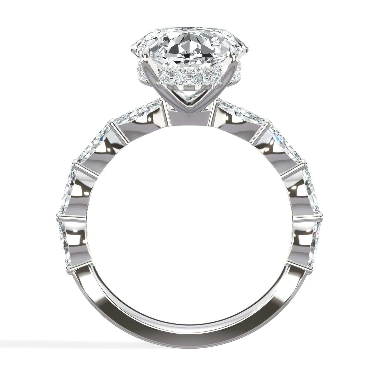 6.00 Carats Lab Grown Oval Cut with Marquise Side Stones Hidden Halo Diamond Engagement Ring