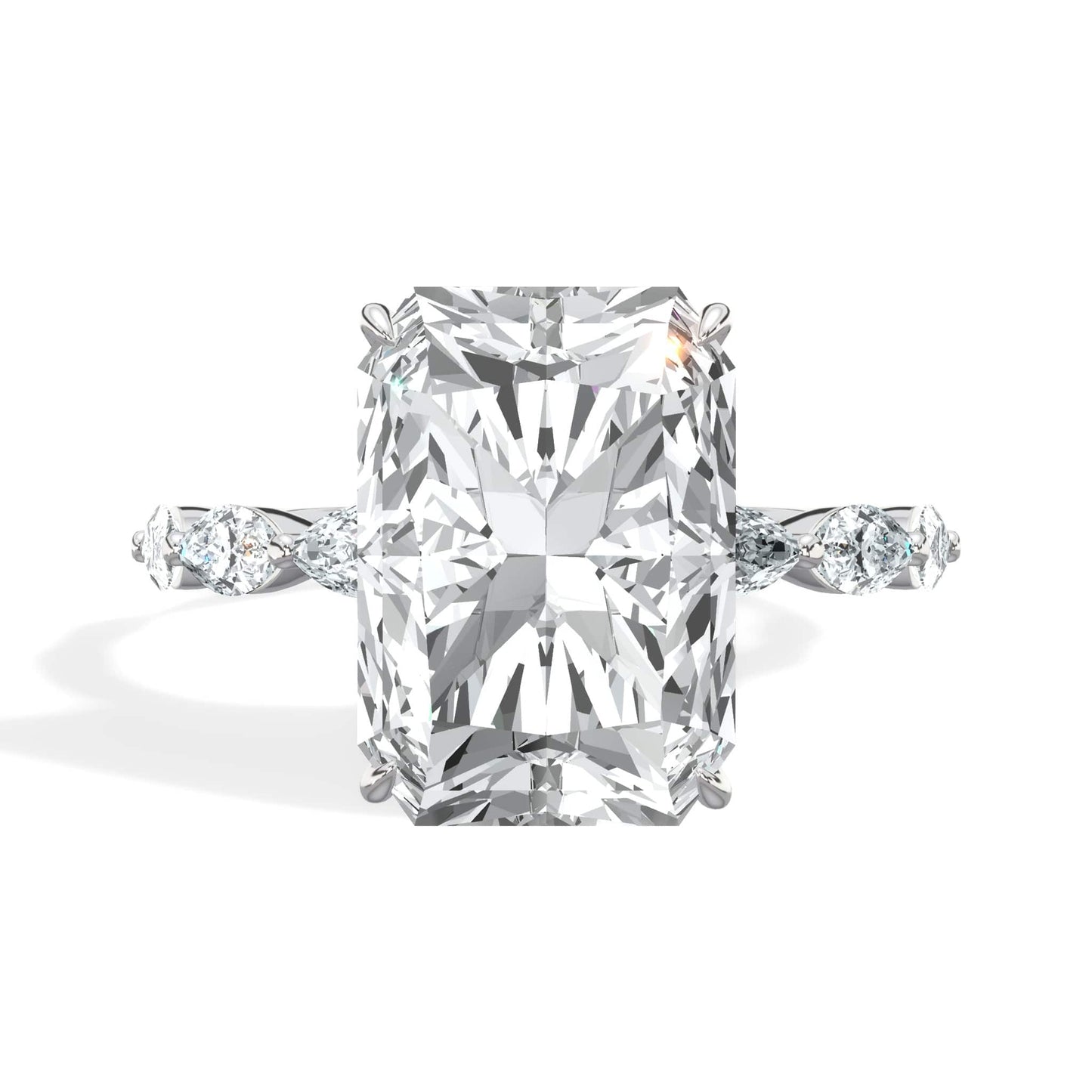 6.00 Carats Lab Grown Radiant Cut with Marquise Side Stones Hidden Halo Diamond Engagement Ring