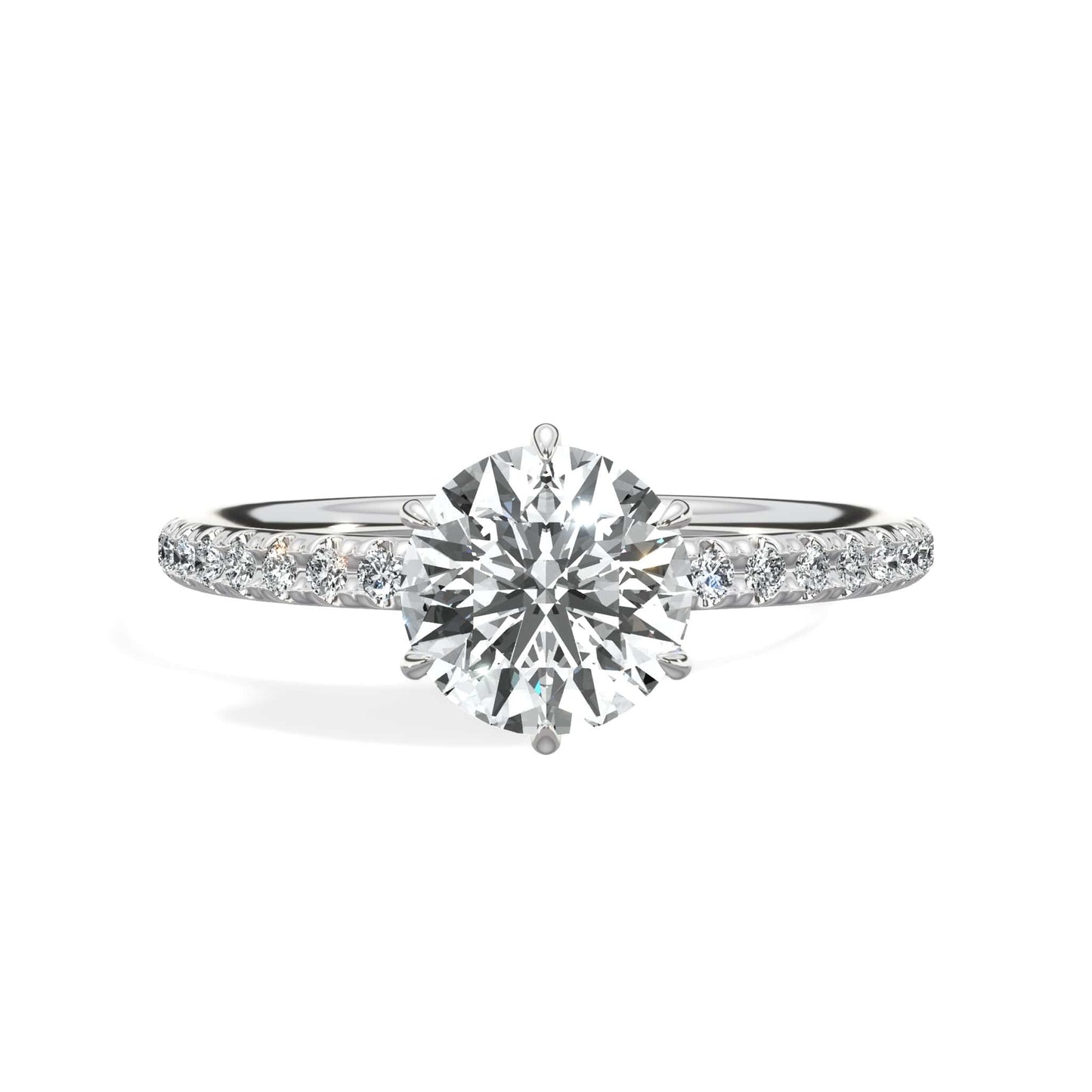 1.75 Carats Lab Grown Round Brilliant Cut Micropave Side Stones Accented Prongs Diamond Engagement Ring