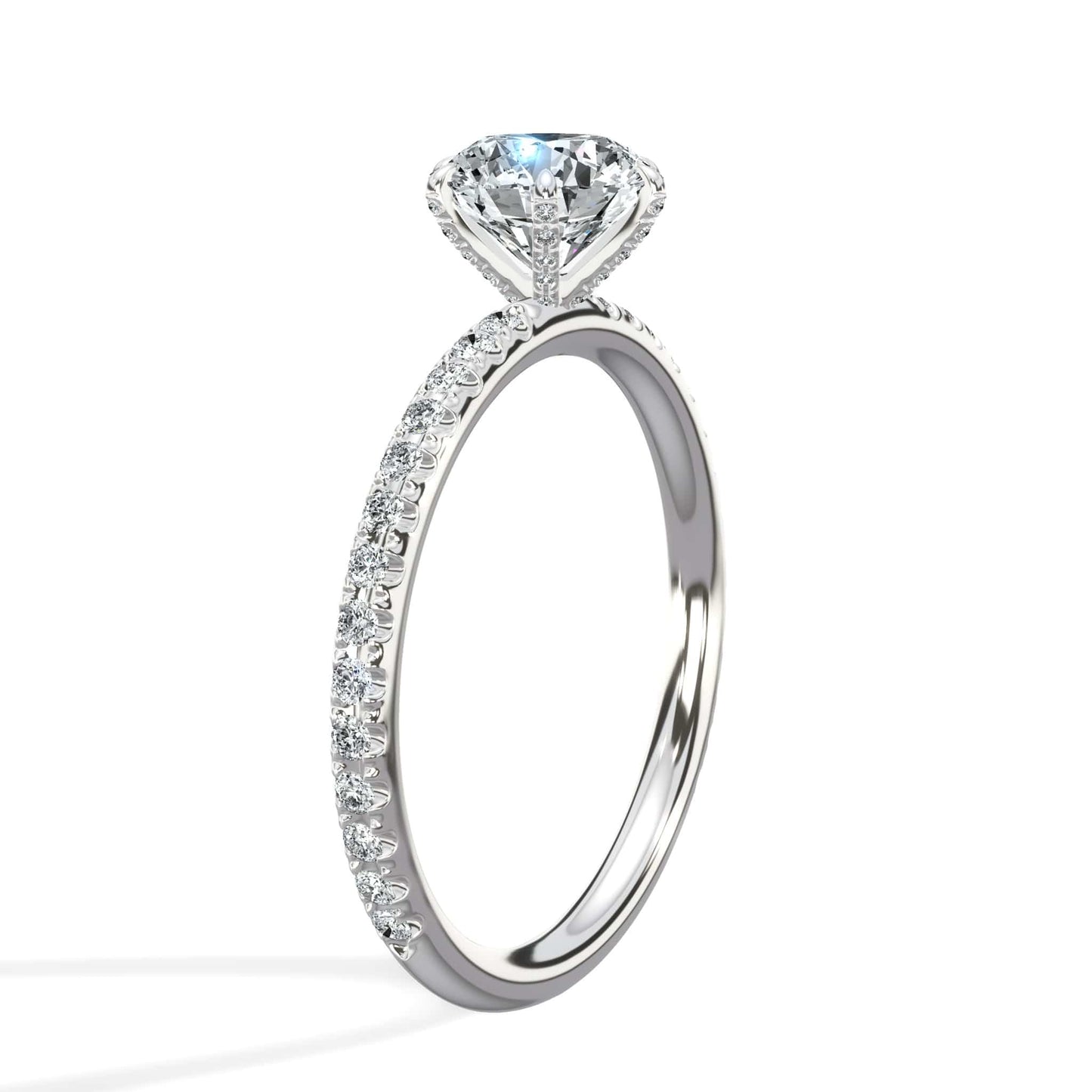 1.75 Carats Lab Grown Round Brilliant Cut Micropave Side Stones Accented Prongs Diamond Engagement Ring