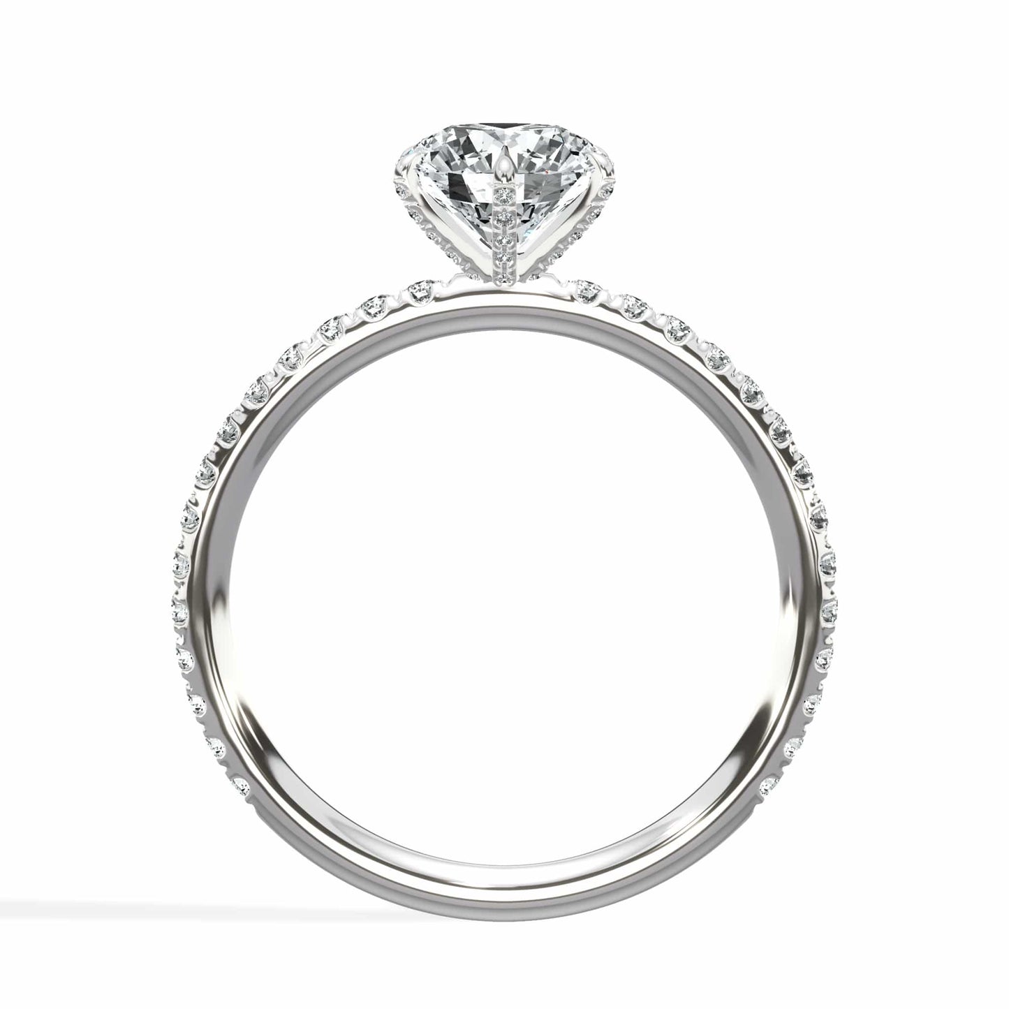 1.75 Carats Lab Grown Round Brilliant Cut Micropave Side Stones Accented Prongs Diamond Engagement Ring