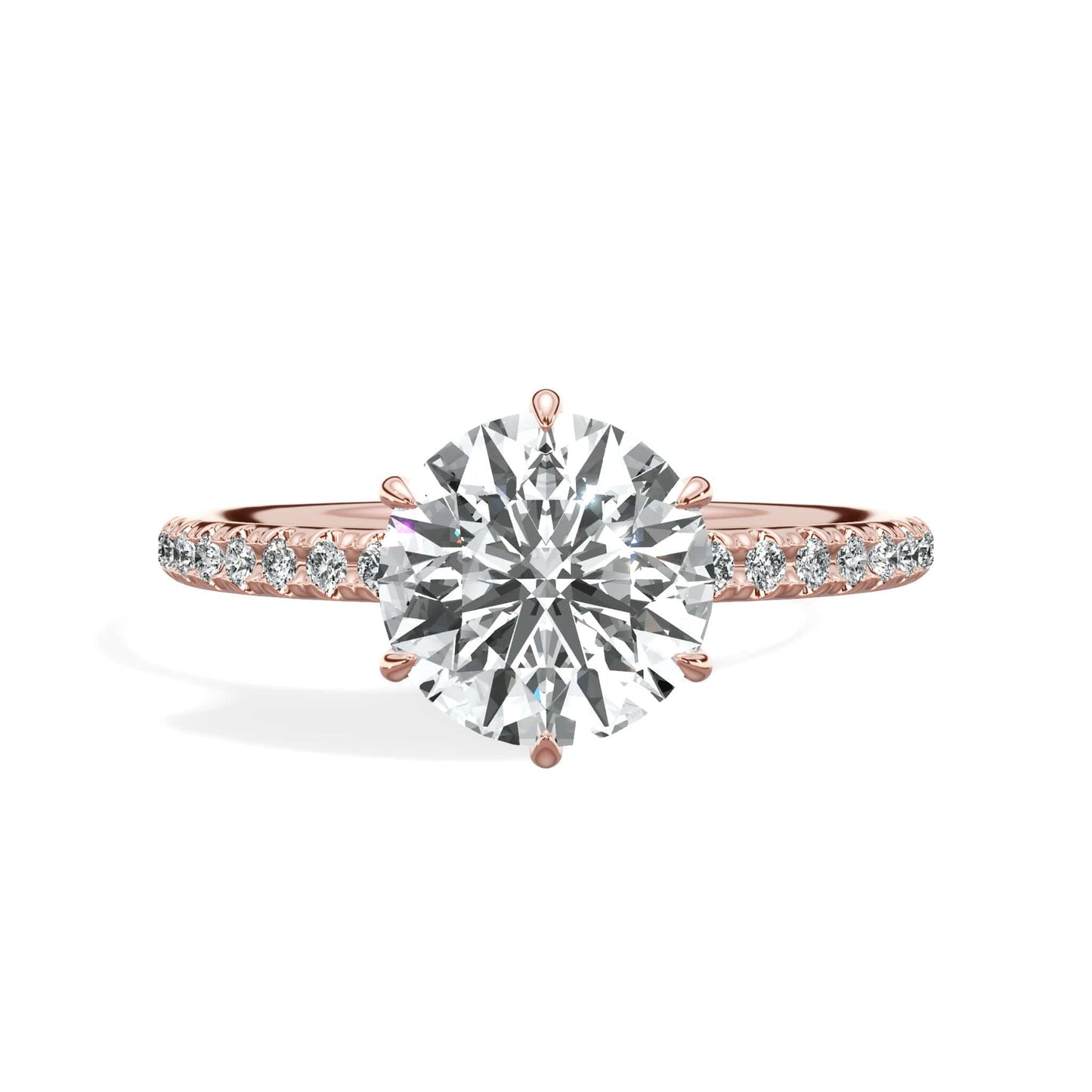 2 Carats Lab Grown Round Brilliant Cut Micropave Side Stones Accented Prongs Diamond Engagement Ring in Rose Gold