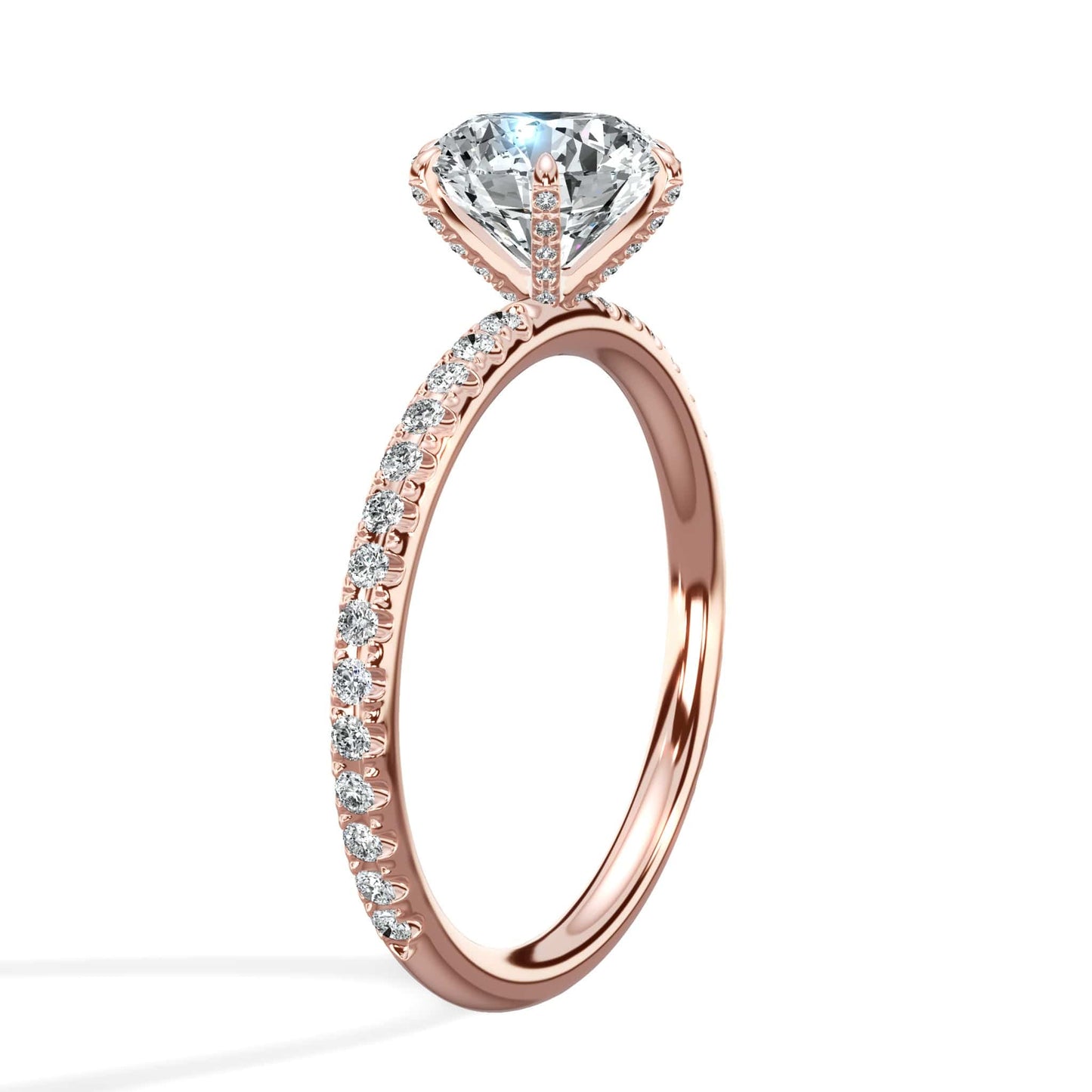 2 Carats Lab Grown Round Brilliant Cut Micropave Side Stones Accented Prongs Diamond Engagement Ring in Rose Gold