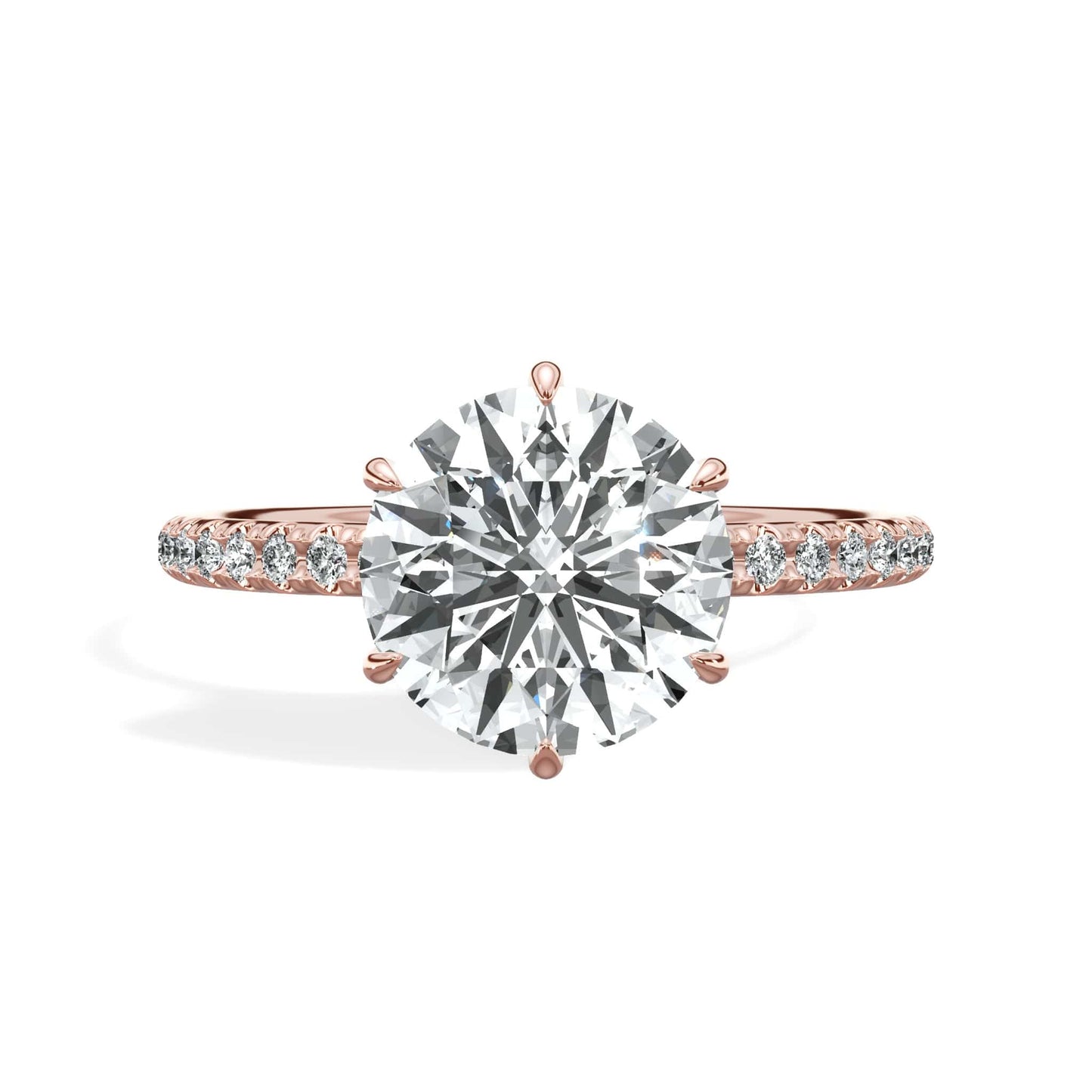 2.50 Carats Lab Grown Round Brilliant Cut Micropave Side Stones Accented Prongs Diamond Engagement Ring in Rose Gold