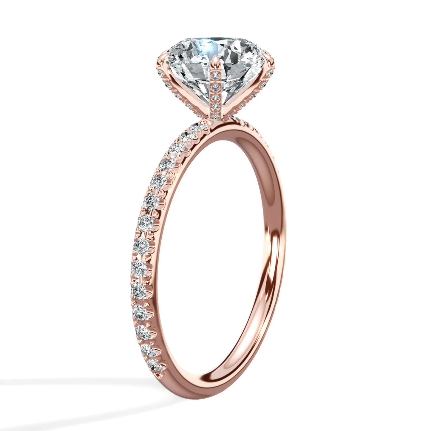 2.50 Carats Lab Grown Round Brilliant Cut Micropave Side Stones Accented Prongs Diamond Engagement Ring in Rose Gold