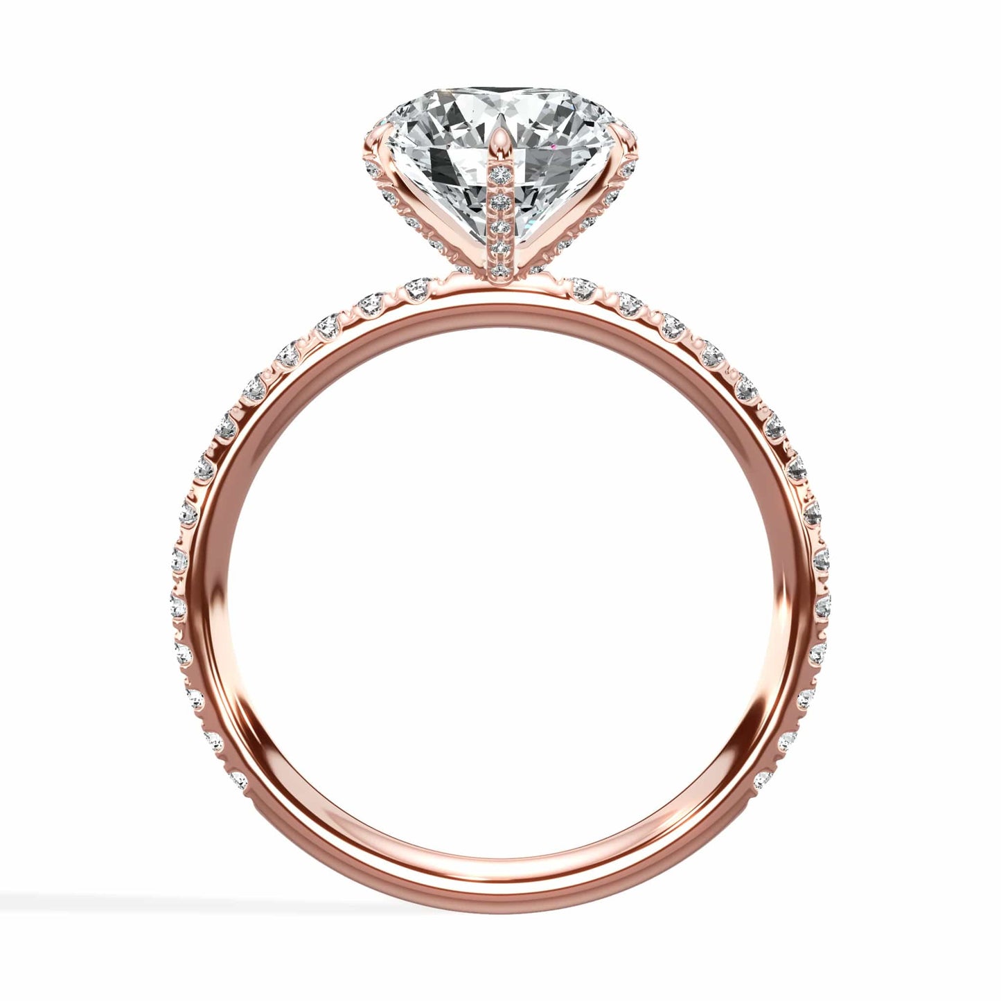 2.50 Carats Lab Grown Round Brilliant Cut Micropave Side Stones Accented Prongs Diamond Engagement Ring in Rose Gold