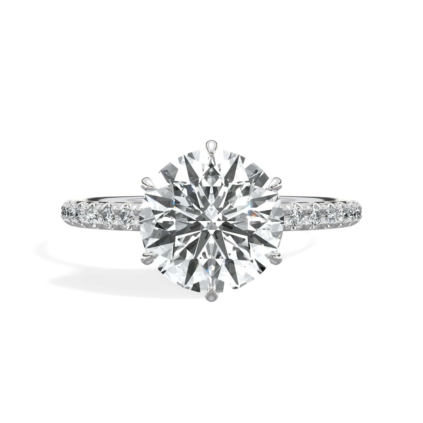 2.55 Carats Lab Grown Round Brilliant Cut Micropave Side Stones Accented Prongs Diamond Engagement Ring
