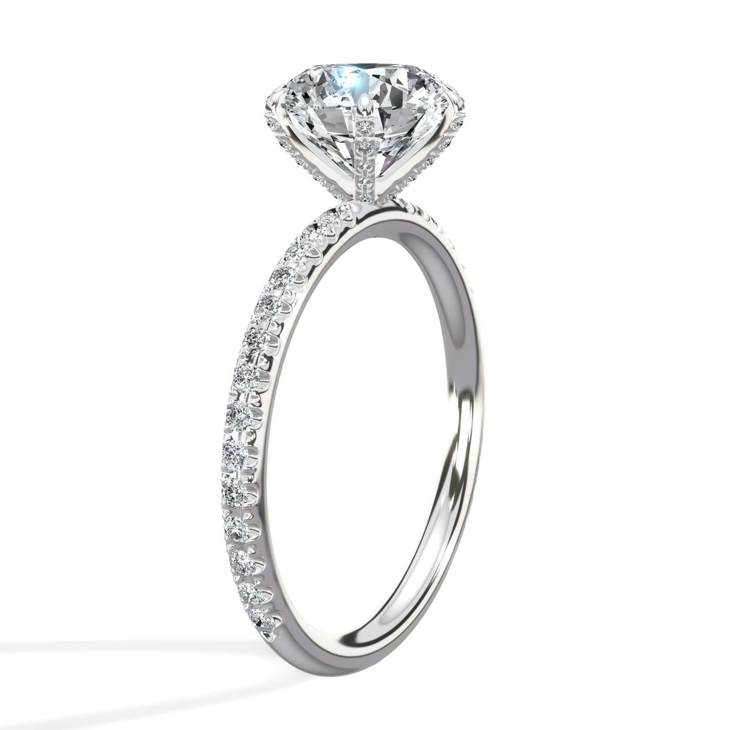 2.55 Carats Lab Grown Round Brilliant Cut Micropave Side Stones Accented Prongs Diamond Engagement Ring