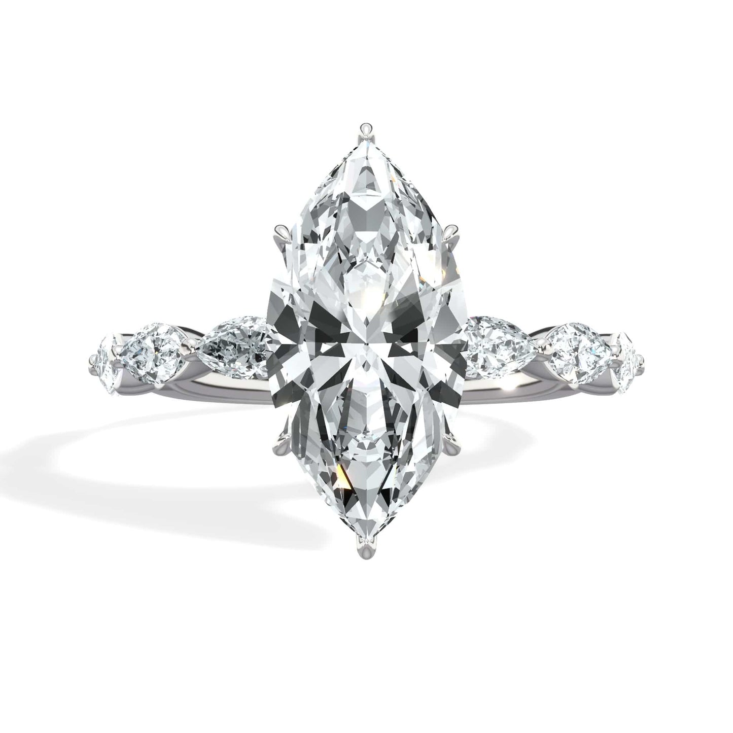 3.00 Carats Lab Grown Marquise Cut with Marquise Side Stones Hidden Halo Diamond Engagement Ring