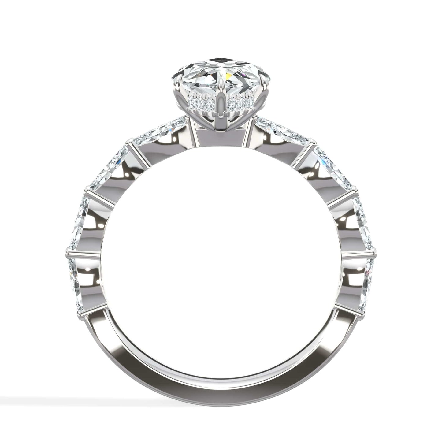 3.00 Carats Lab Grown Marquise Cut with Marquise Side Stones Hidden Halo Diamond Engagement Ring