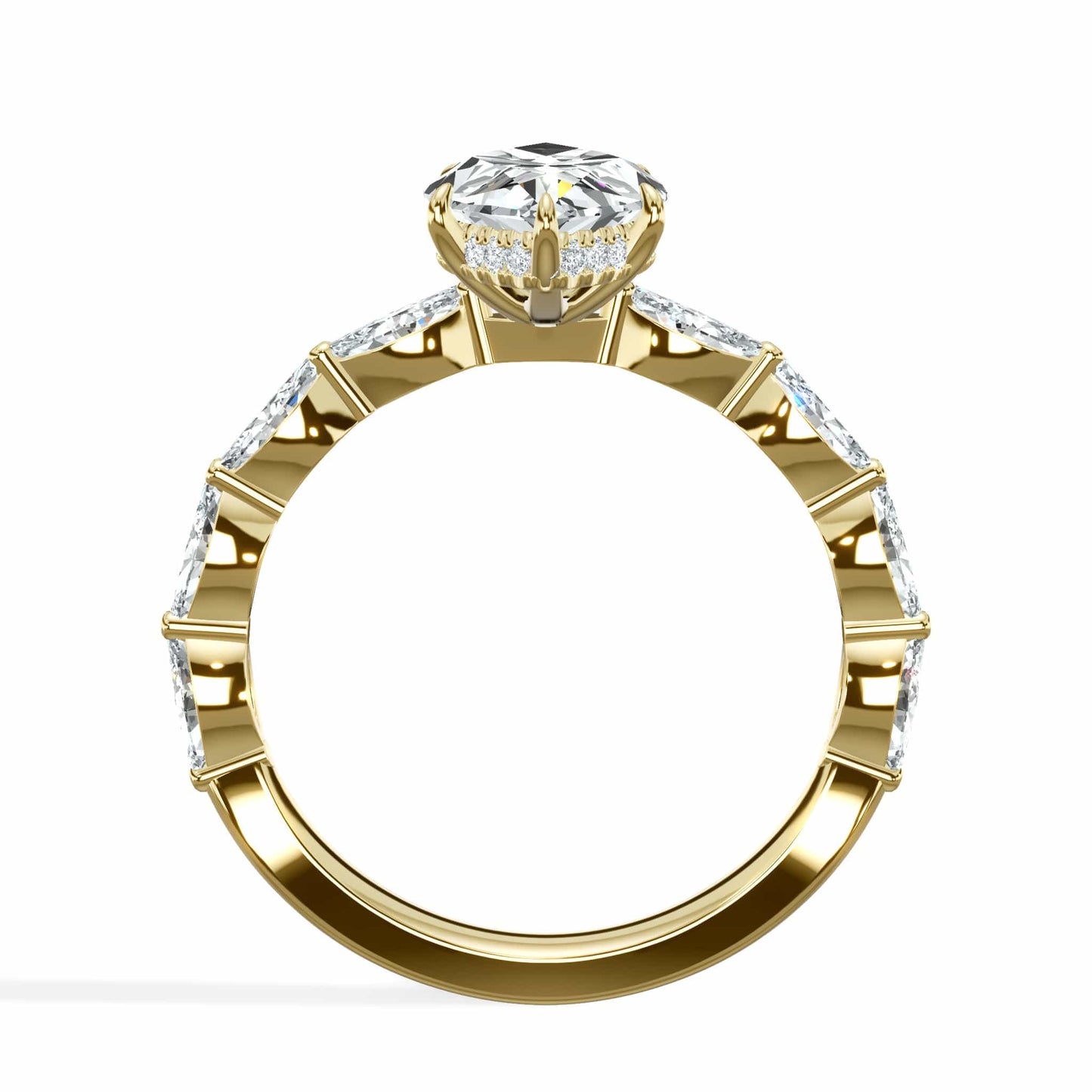 3.00 Carats Lab Grown Marquise Cut with Marquise Side Stones Hidden Halo Diamond Engagement Ring