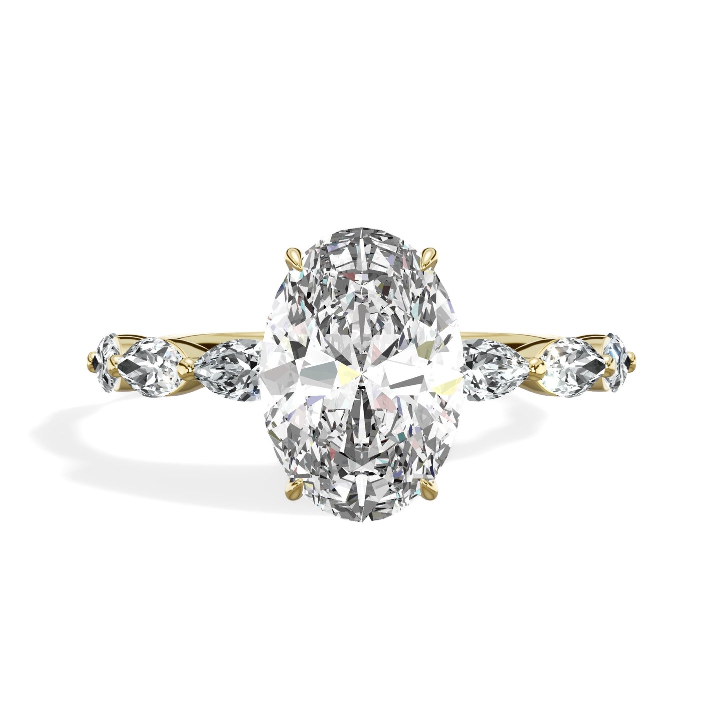 3.07 Carats Lab Grown Oval Cut with Marquise Side Stones Hidden Halo Diamond Engagement Ring