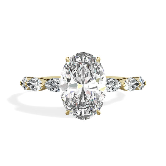 3.07 Carats Lab Grown Oval Cut with Marquise Side Stones Hidden Halo Diamond Engagement Ring