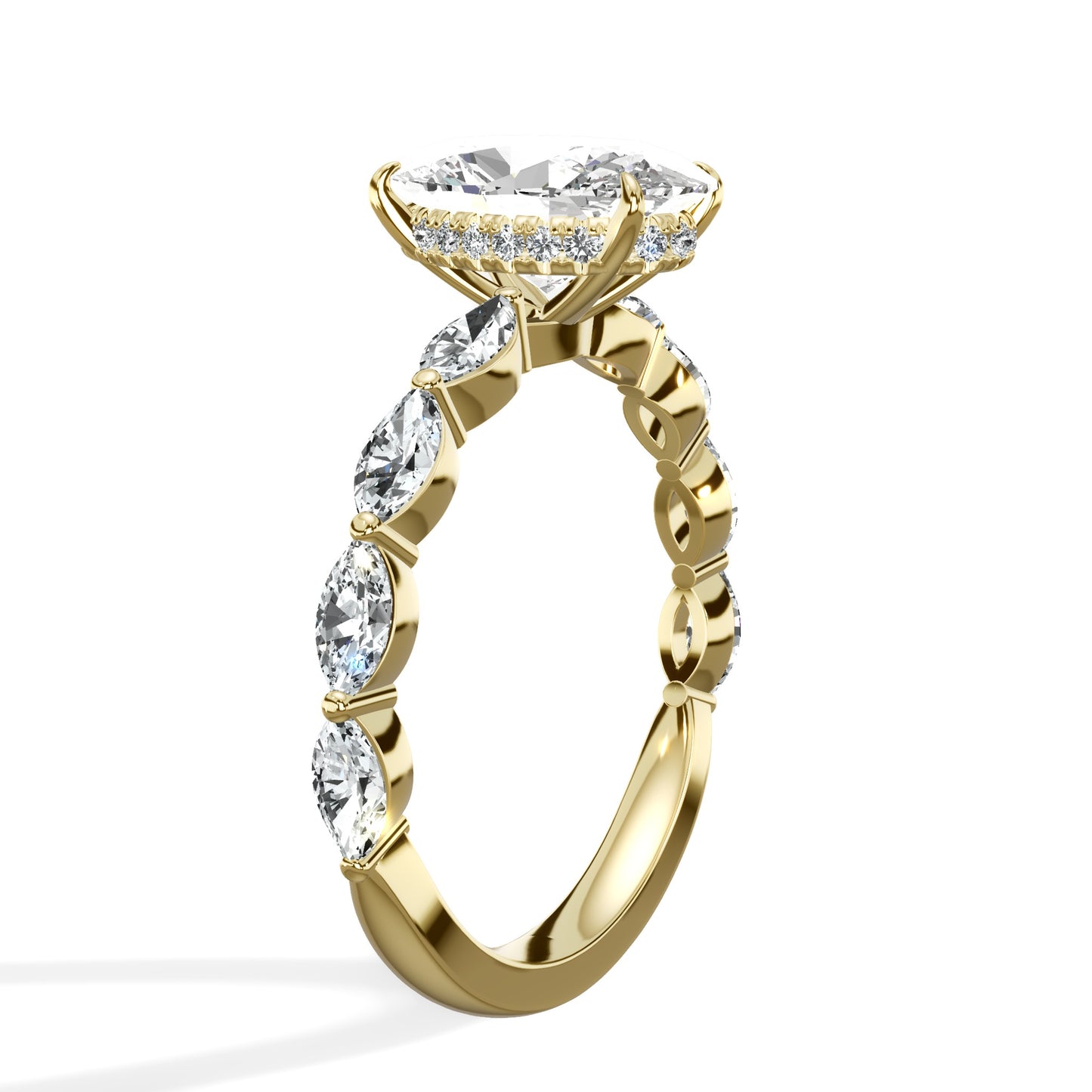 3.07 Carats Lab Grown Oval Cut with Marquise Side Stones Hidden Halo Diamond Engagement Ring