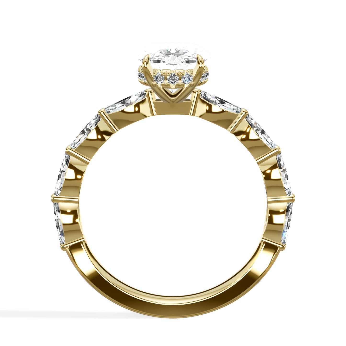 3.07 Carats Lab Grown Oval Cut with Marquise Side Stones Hidden Halo Diamond Engagement Ring