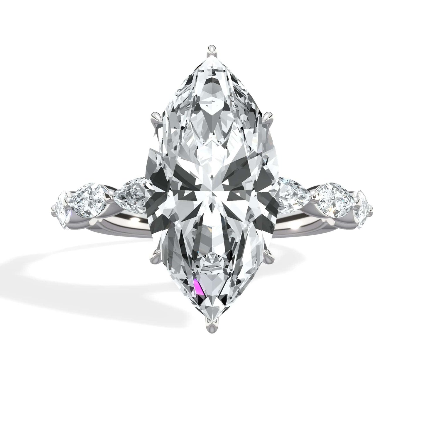 4.00 Carats Lab Grown Marquise Cut with Marquise Side Stones Hidden Halo Diamond Engagement Ring