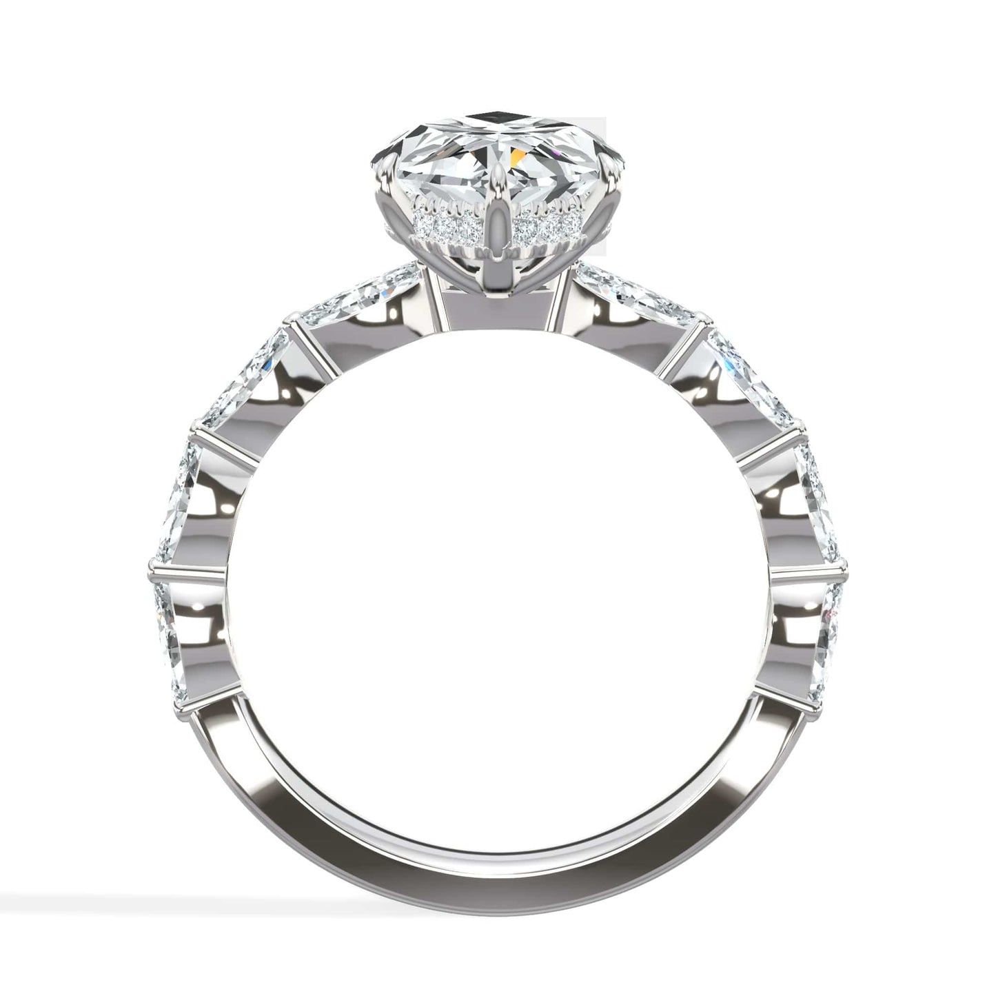 4.00 Carats Lab Grown Marquise Cut with Marquise Side Stones Hidden Halo Diamond Engagement Ring