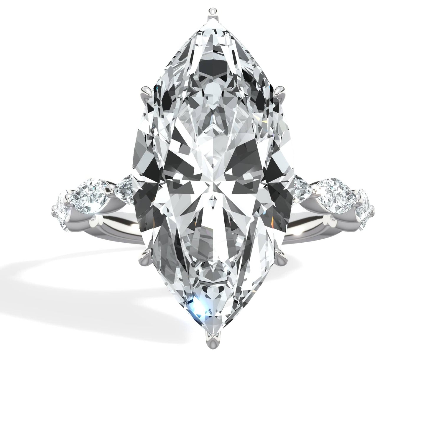6.00 Carat Lab Grown Marquise Cut with Marquise Side Stones Hidden Halo Diamond Engagement Ring