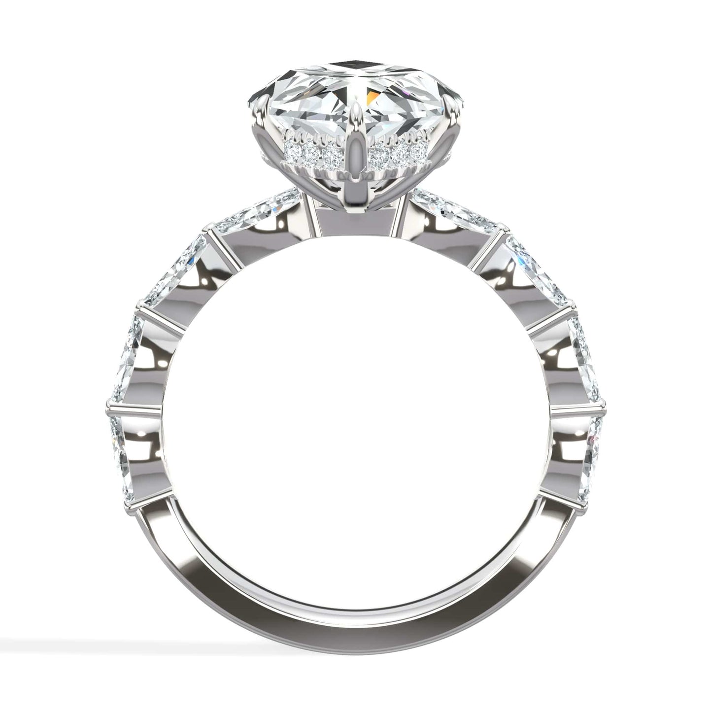 6.00 Carat Lab Grown Marquise Cut with Marquise Side Stones Hidden Halo Diamond Engagement Ring