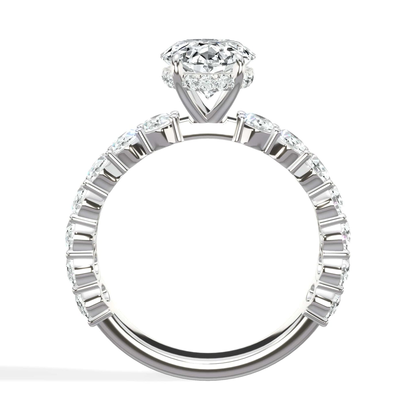 4 Carats Lab Grown Oval Cut with Oval Side Stones Hidden Halo Diamond Engagement Ring