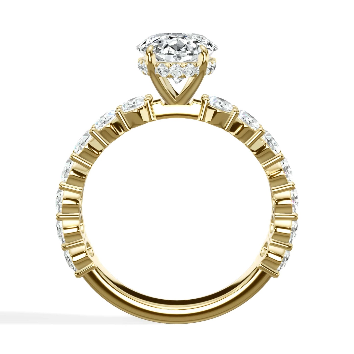 4 Carat Lab Grown Oval Cut with Oval Side Stones Hidden Halo Diamond Engagement Ring In Yellow Gold