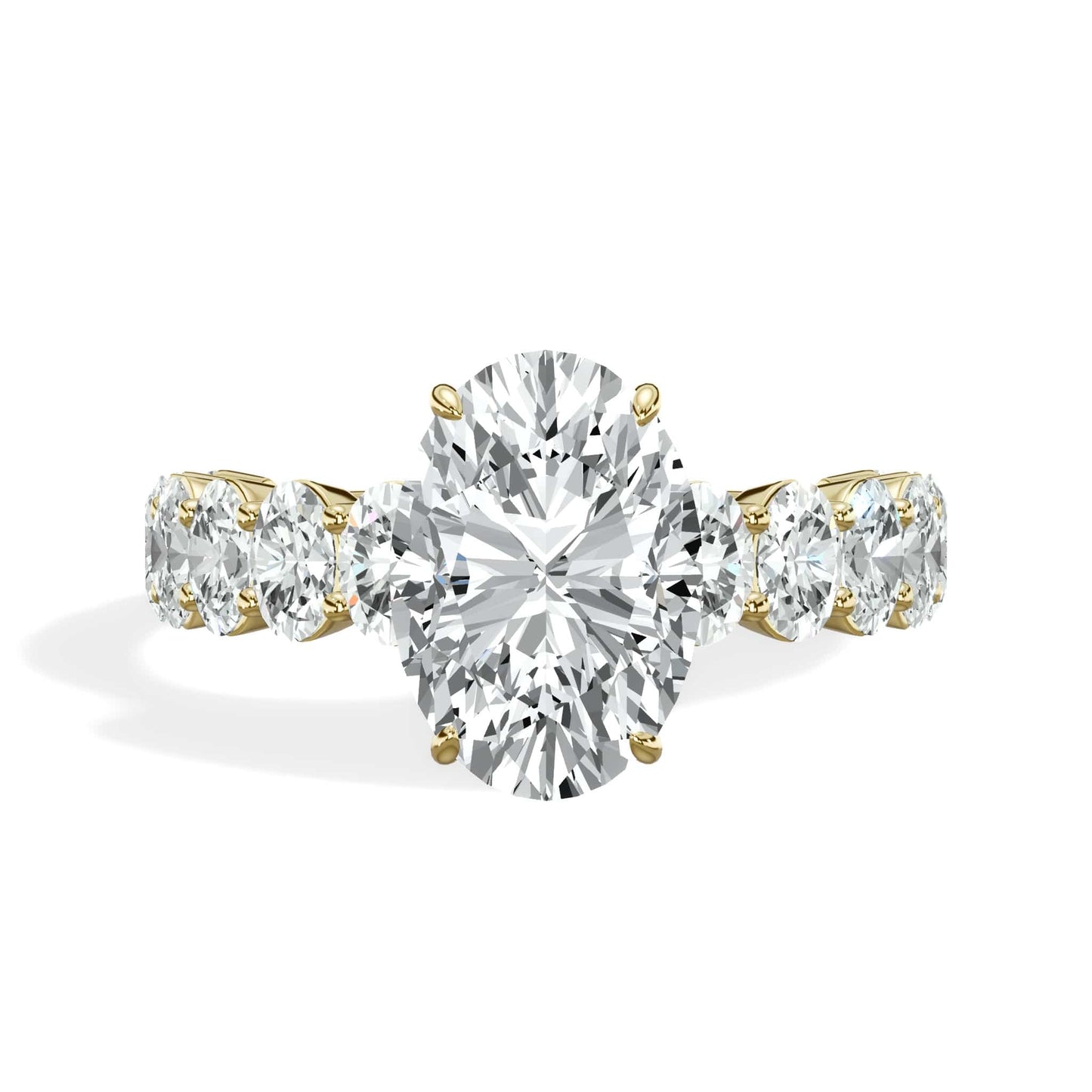 4 Carat Lab Grown Oval Cut with Oval Side Stones Hidden Halo Diamond Engagement Ring In Yellow Gold