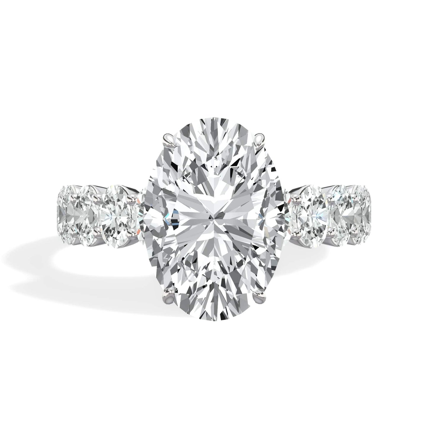 5 Carat Lab Grown Oval Cut with Oval Side Stones Hidden Halo Diamond Engagement Ring In White Gold