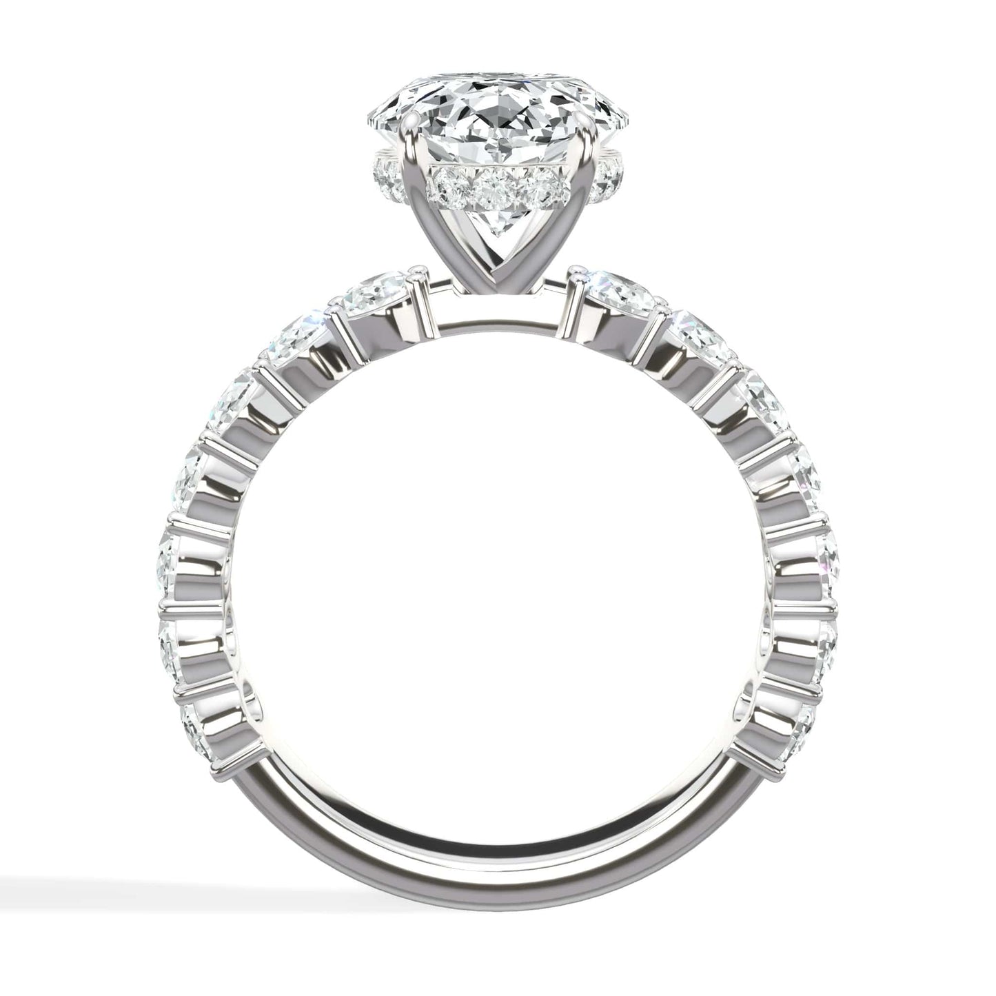5 Carat Lab Grown Oval Cut with Oval Side Stones Hidden Halo Diamond Engagement Ring In White Gold