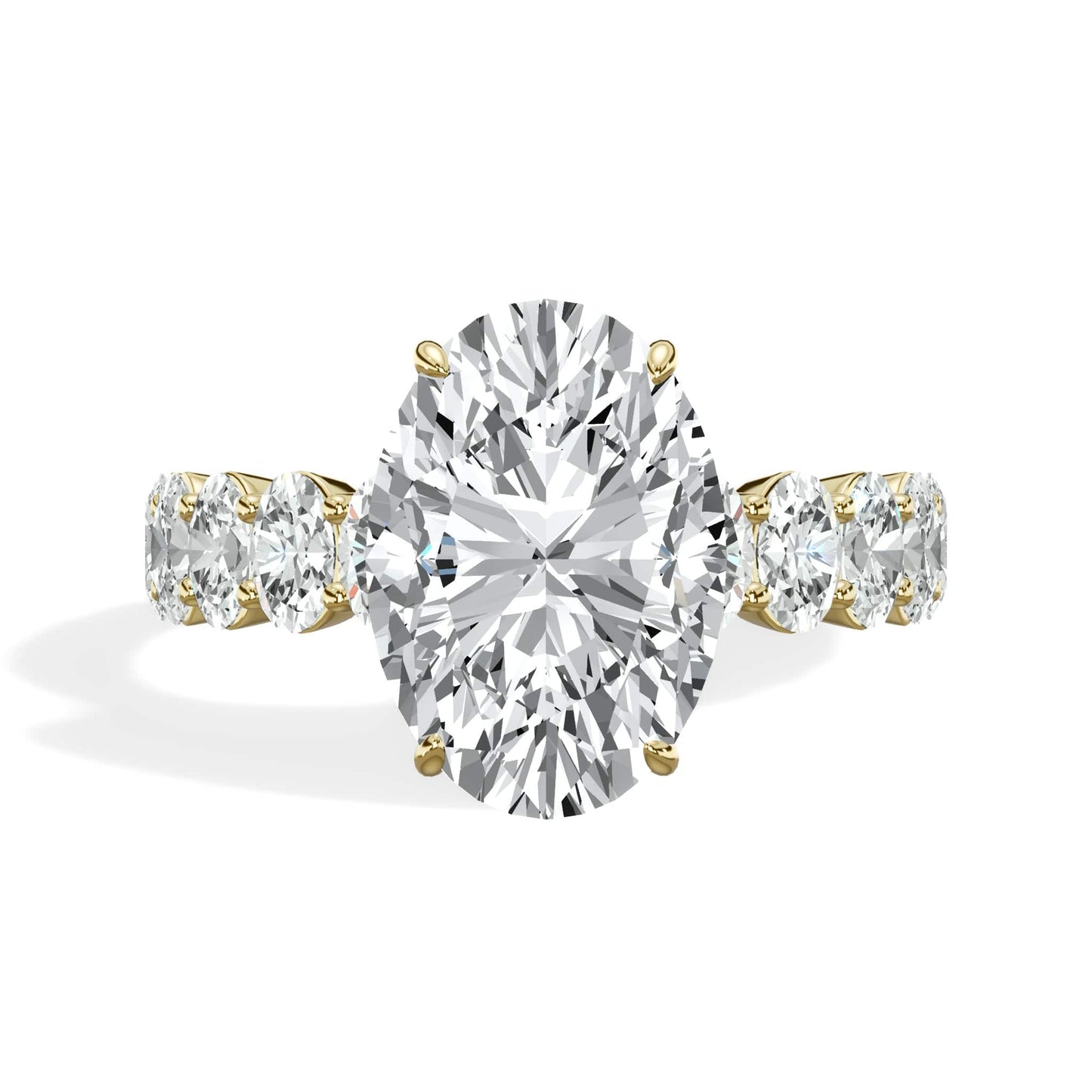 5 Carat Lab Grown Oval Cut with Oval Side Stones Hidden Halo Diamond Engagement Ring In Yellow Gold