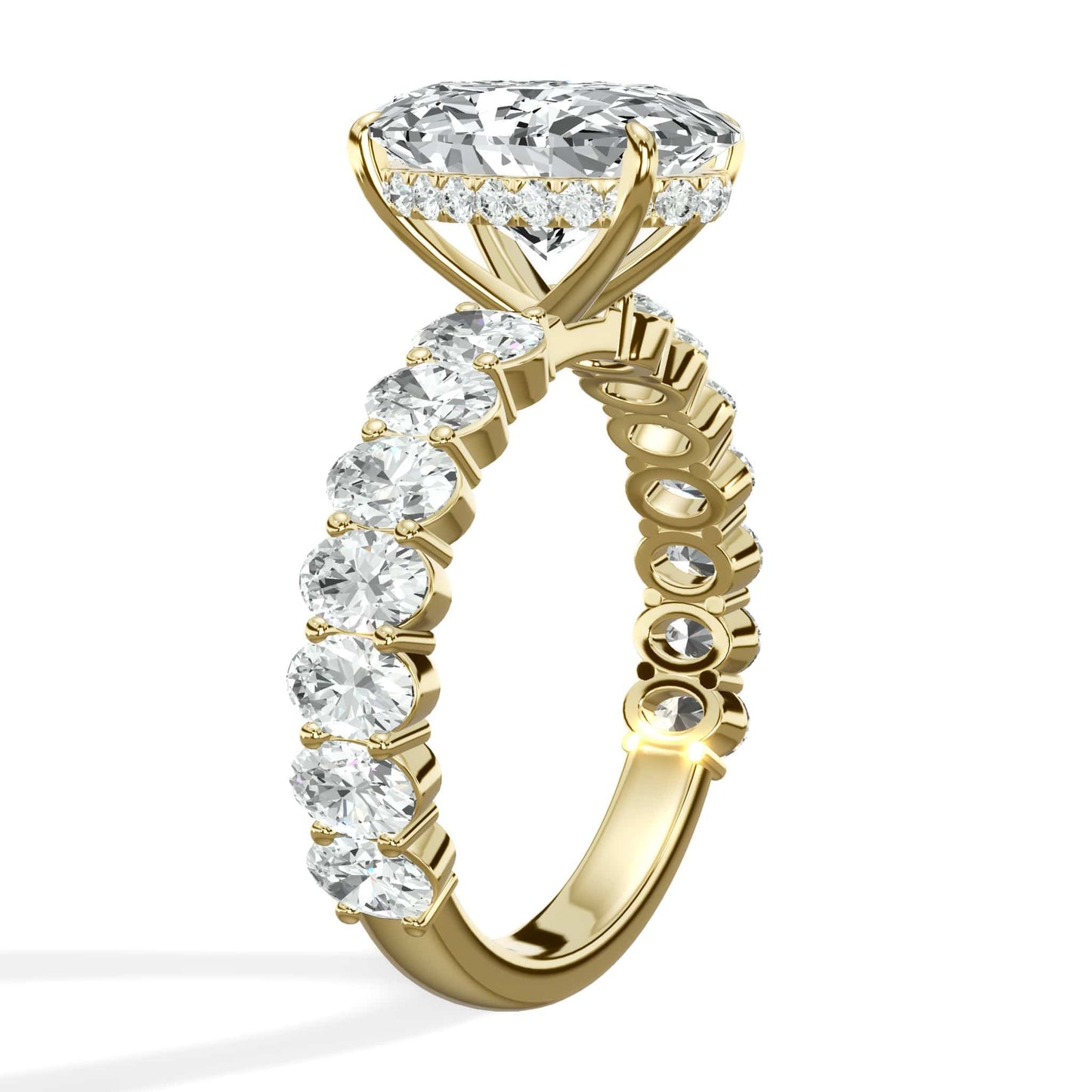 5 Carat Lab Grown Oval Cut with Oval Side Stones Hidden Halo Diamond Engagement Ring In Yellow Gold